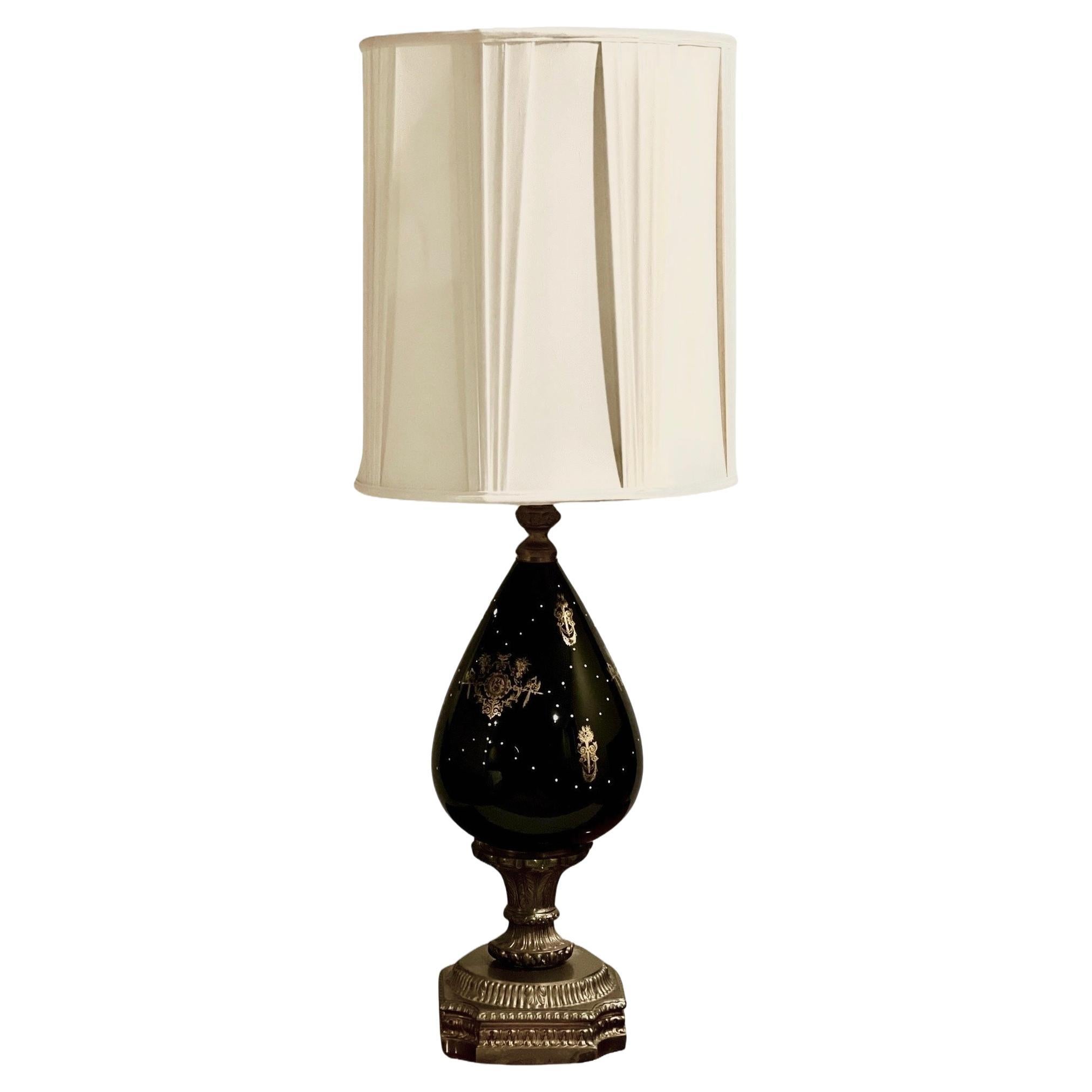 Antique French Brass and Porcelain Table Lamp with Ormolu, circa 1890 For Sale