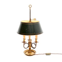 Antique French Brass and Tole Bouillotte Table Lamp