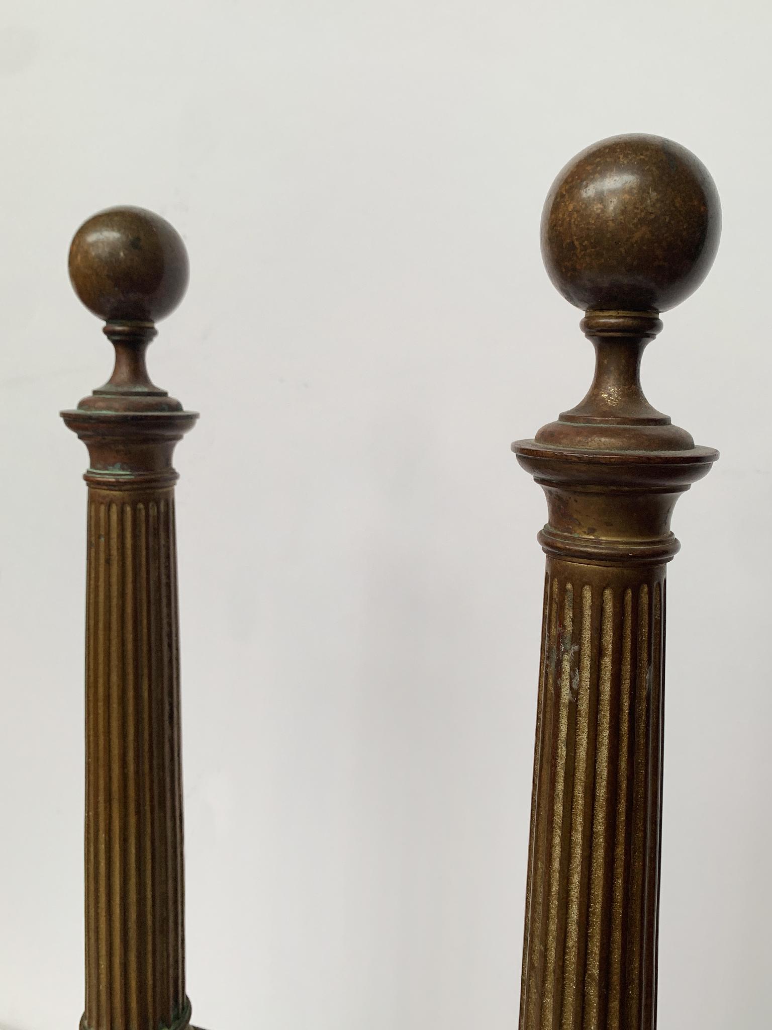 Antique French Brass Andirons - A Pair In Good Condition For Sale In New York, NY