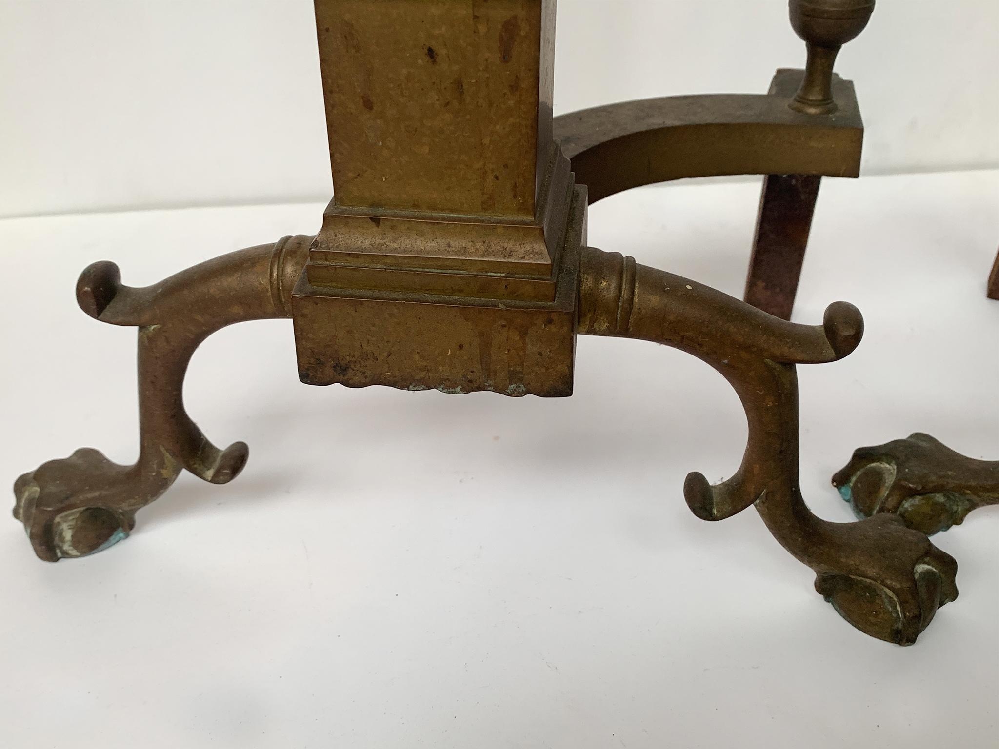 Antique French Brass Andirons - A Pair For Sale 2