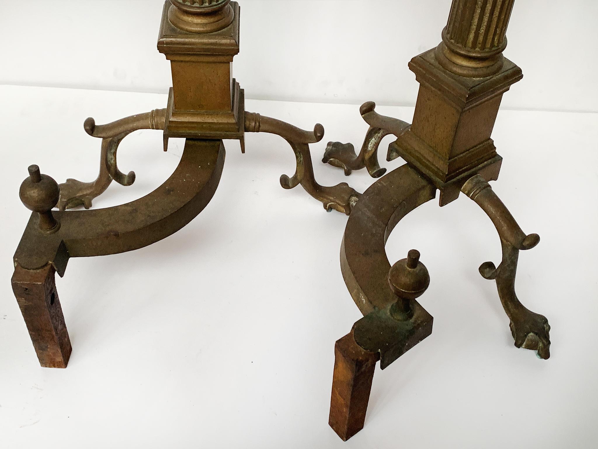 Antique French Brass Andirons - A Pair For Sale 4