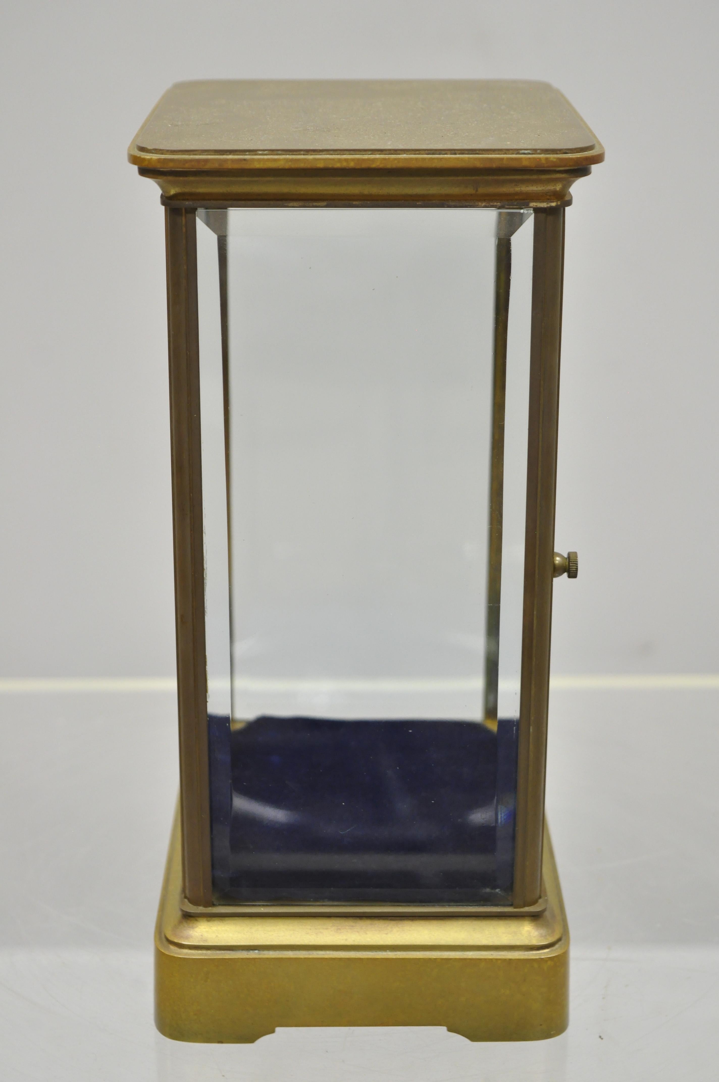 Antique French Brass Bronze Glass Small Carriage Clock Mini Figure Display Case 4
