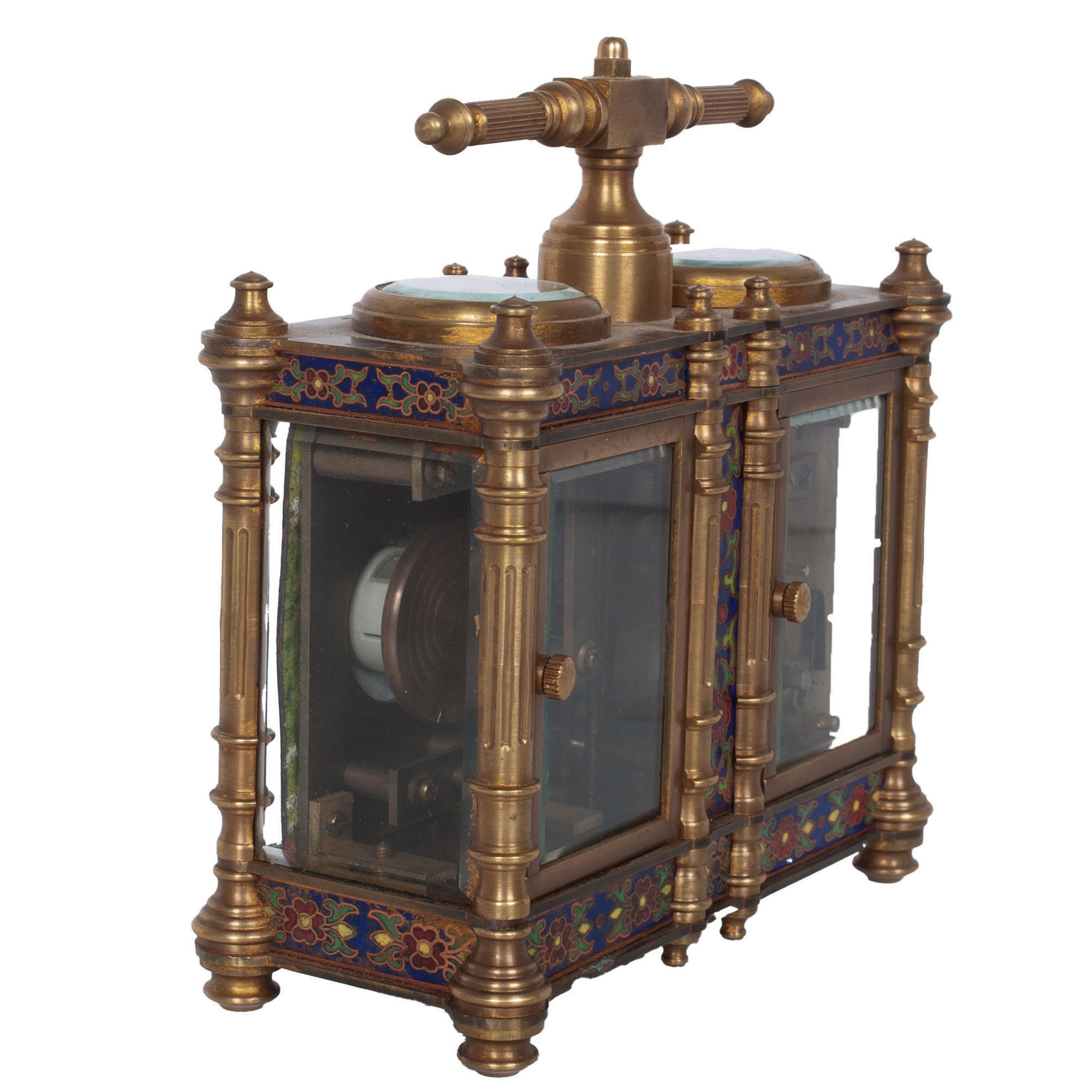 Antique French Brass & Champleve Combination Desk Carriage Clock Barometer 1900 For Sale 5