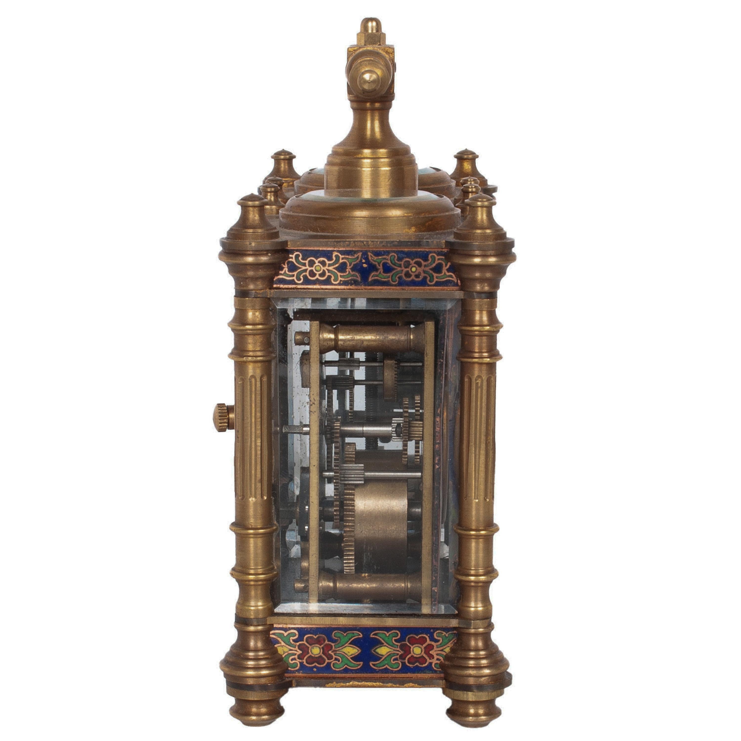 Antique French Brass & Champleve Combination Desk Carriage Clock Barometer 1900 For Sale 6