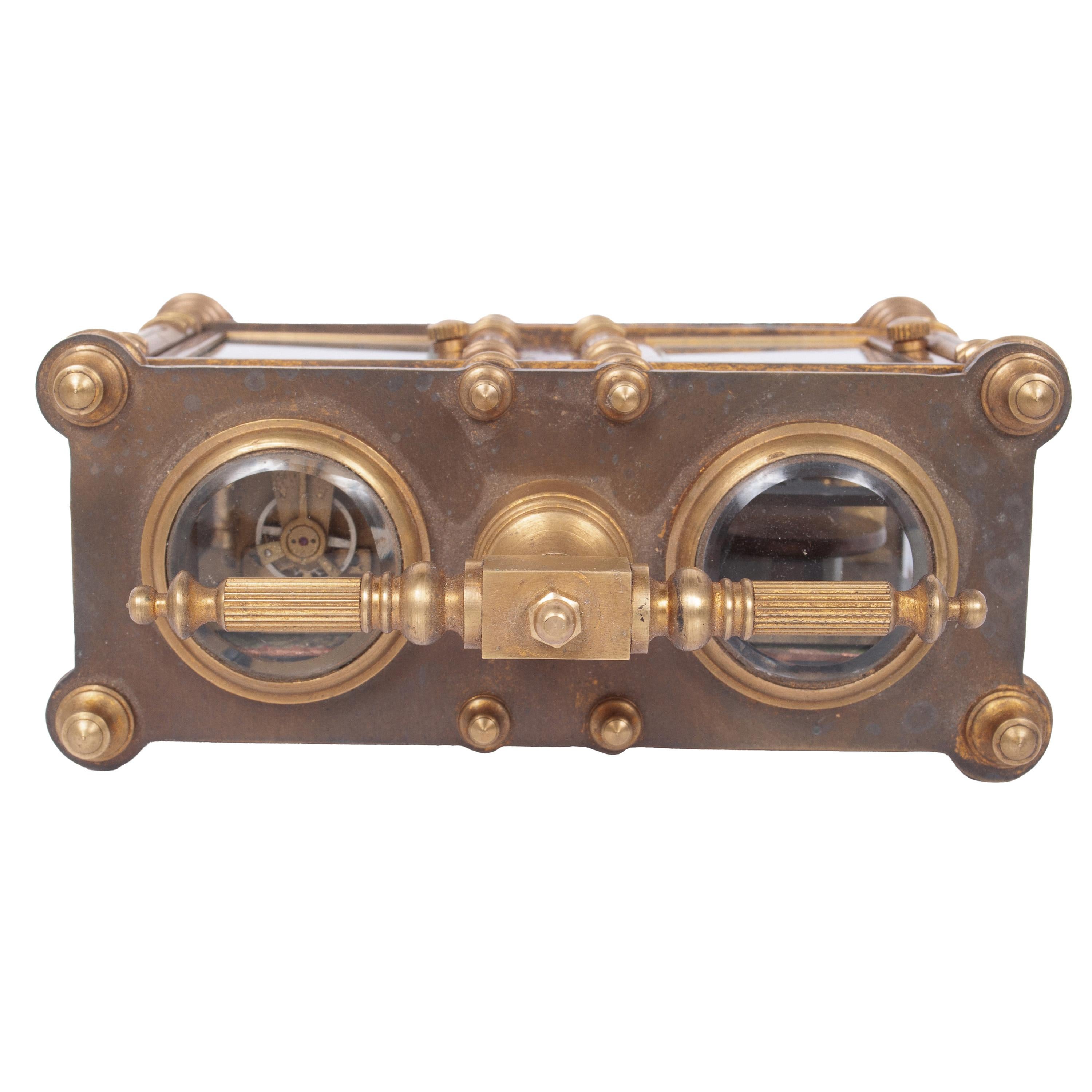 Antique French Brass & Champleve Combination Desk Carriage Clock Barometer 1900 For Sale 9