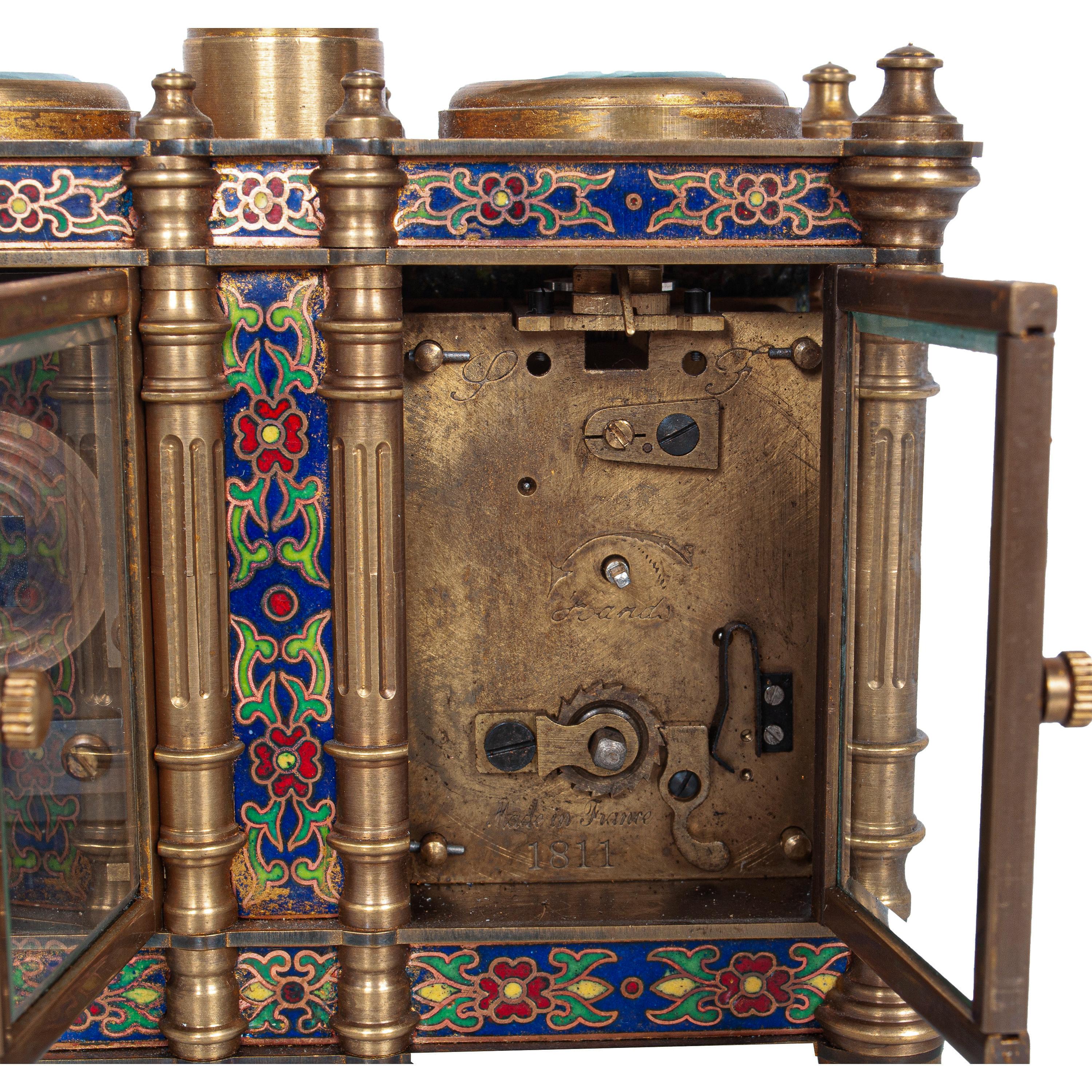 Antique French Brass & Champleve Combination Desk Carriage Clock Barometer 1900 For Sale 2