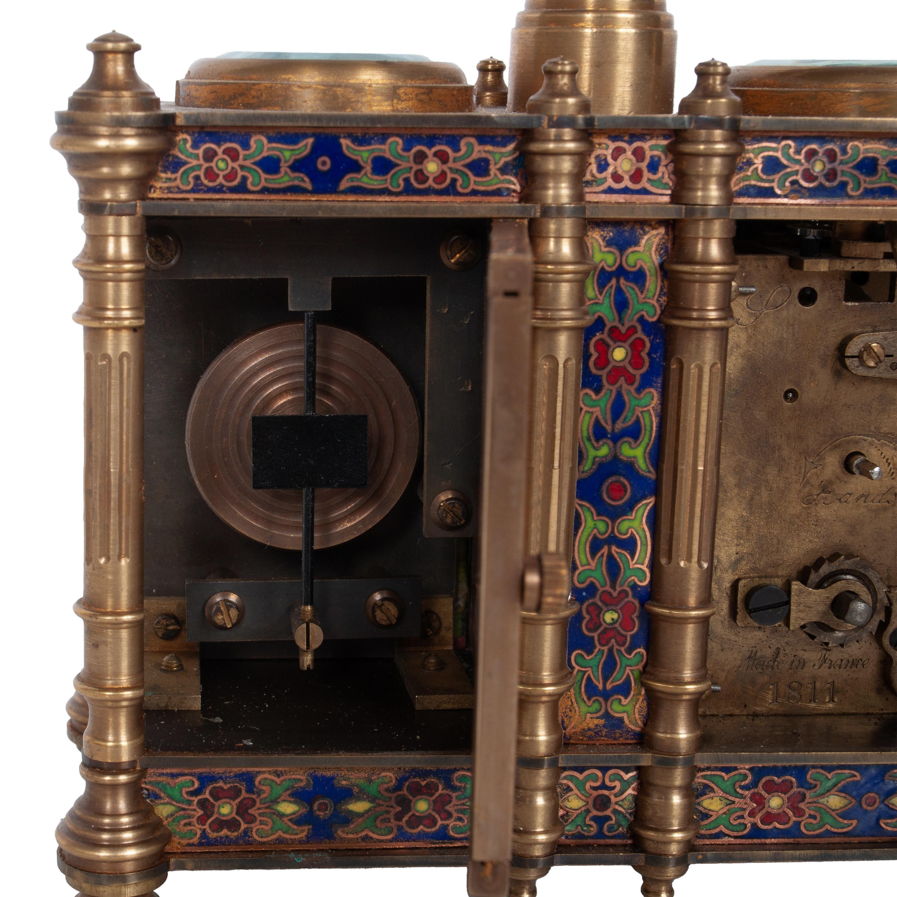 Antique French Brass & Champleve Combination Desk Carriage Clock Barometer 1900 For Sale 3