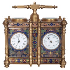 Antike französische Messing- und Champleve-Kombination von Schreibtisch- Kutschenuhr Barometer, 1900