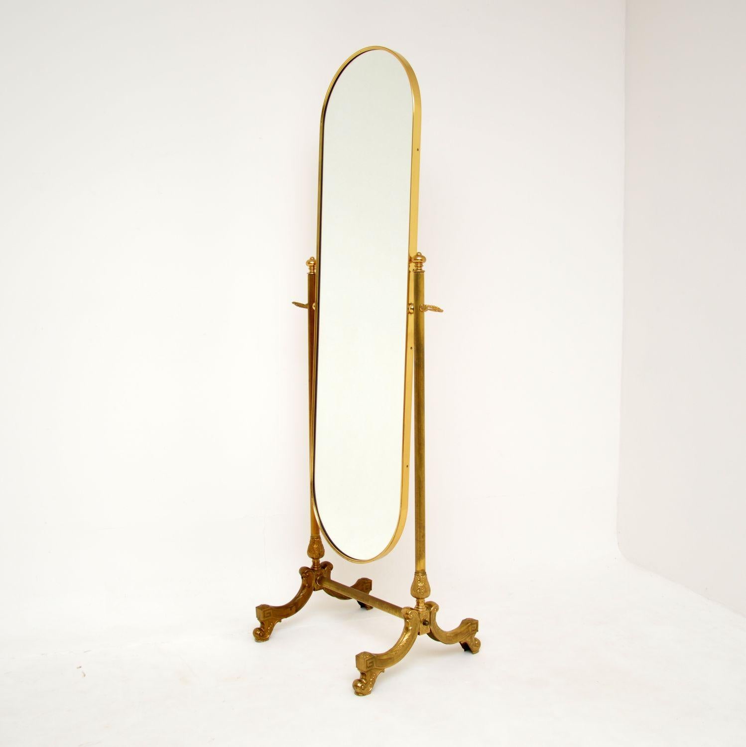 Rococo Antique French Brass Cheval Mirror