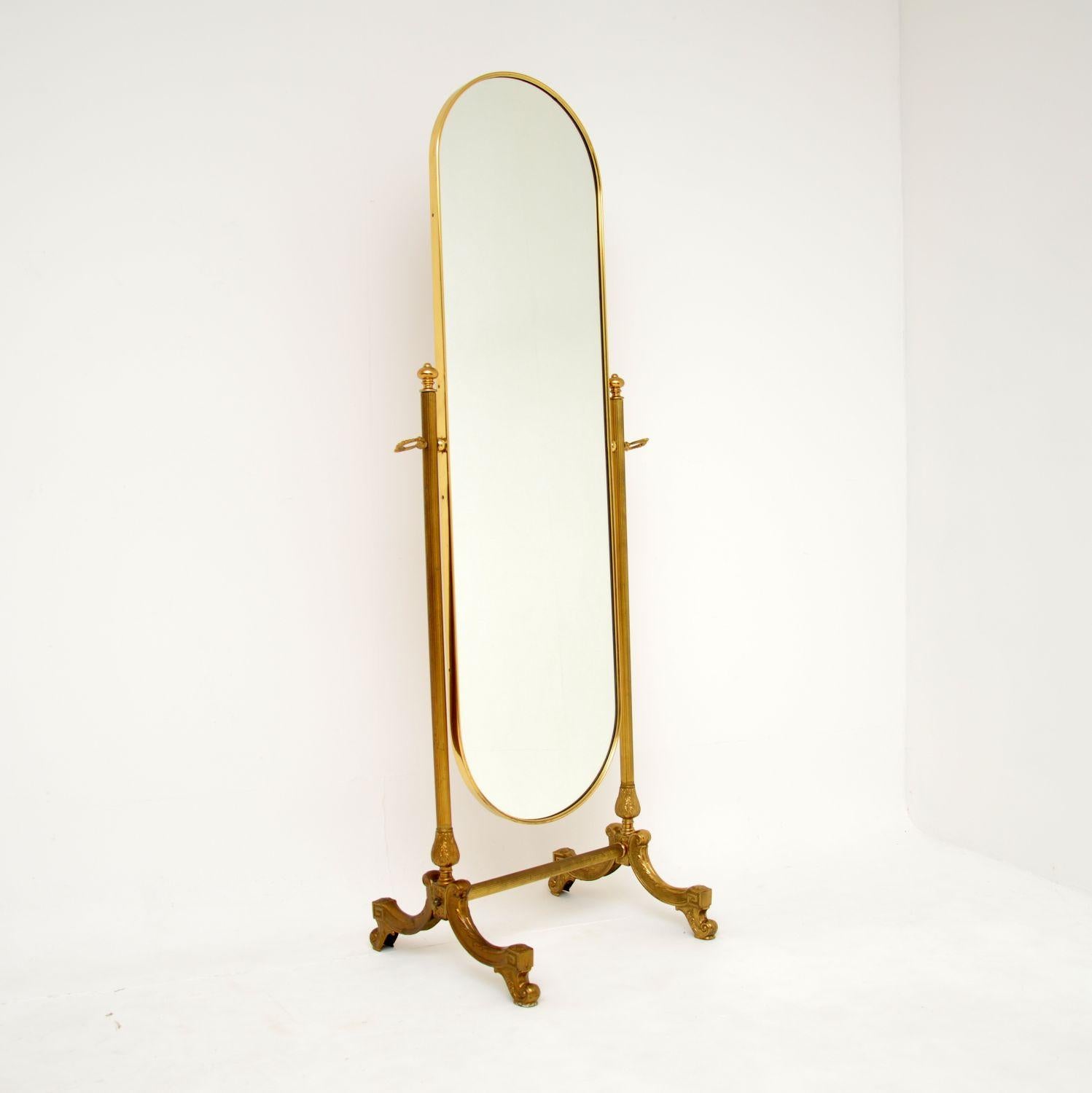 Antique French Brass Cheval Mirror In Good Condition In London, GB