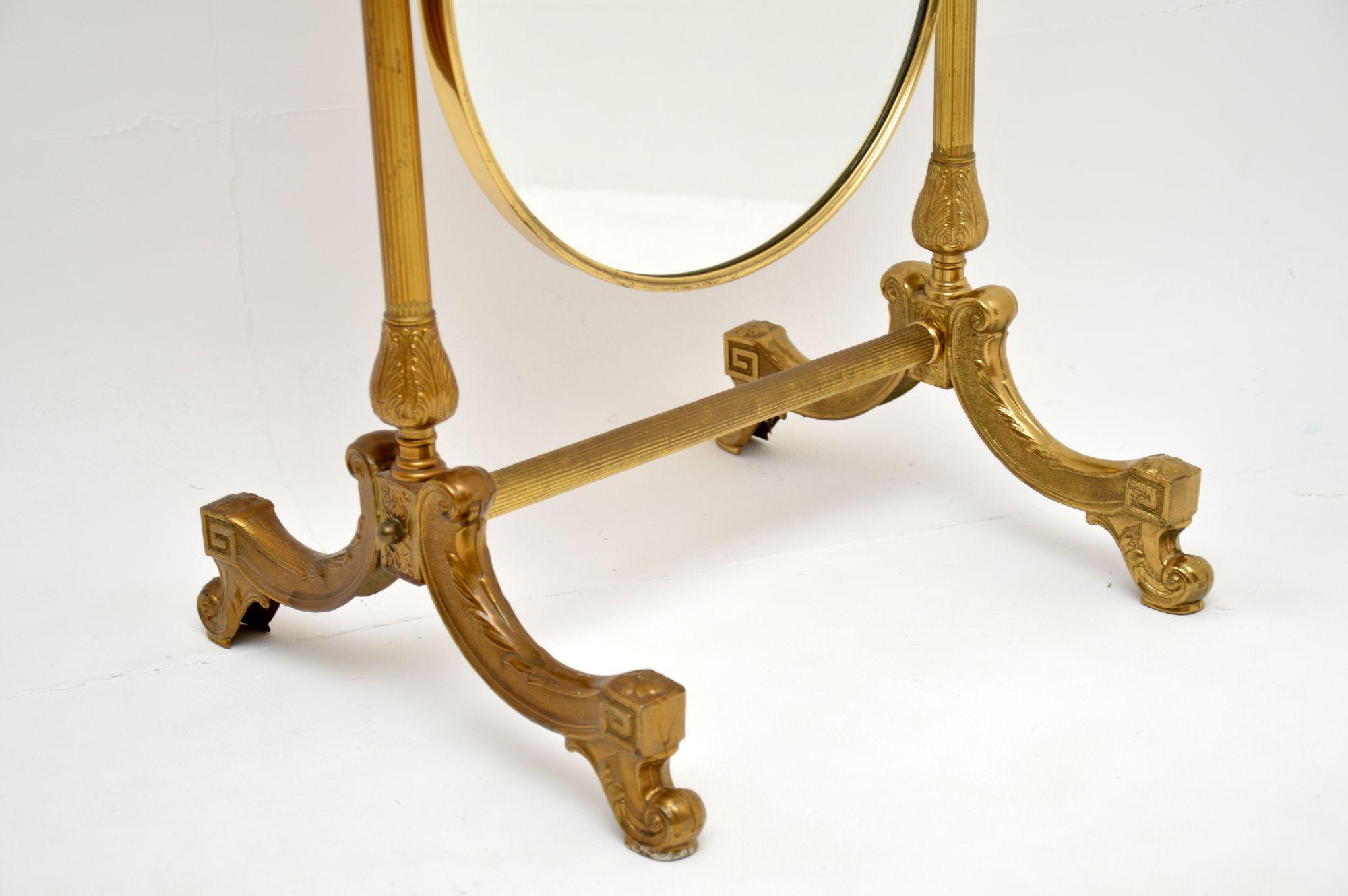 20th Century Antique French Brass Cheval Mirror
