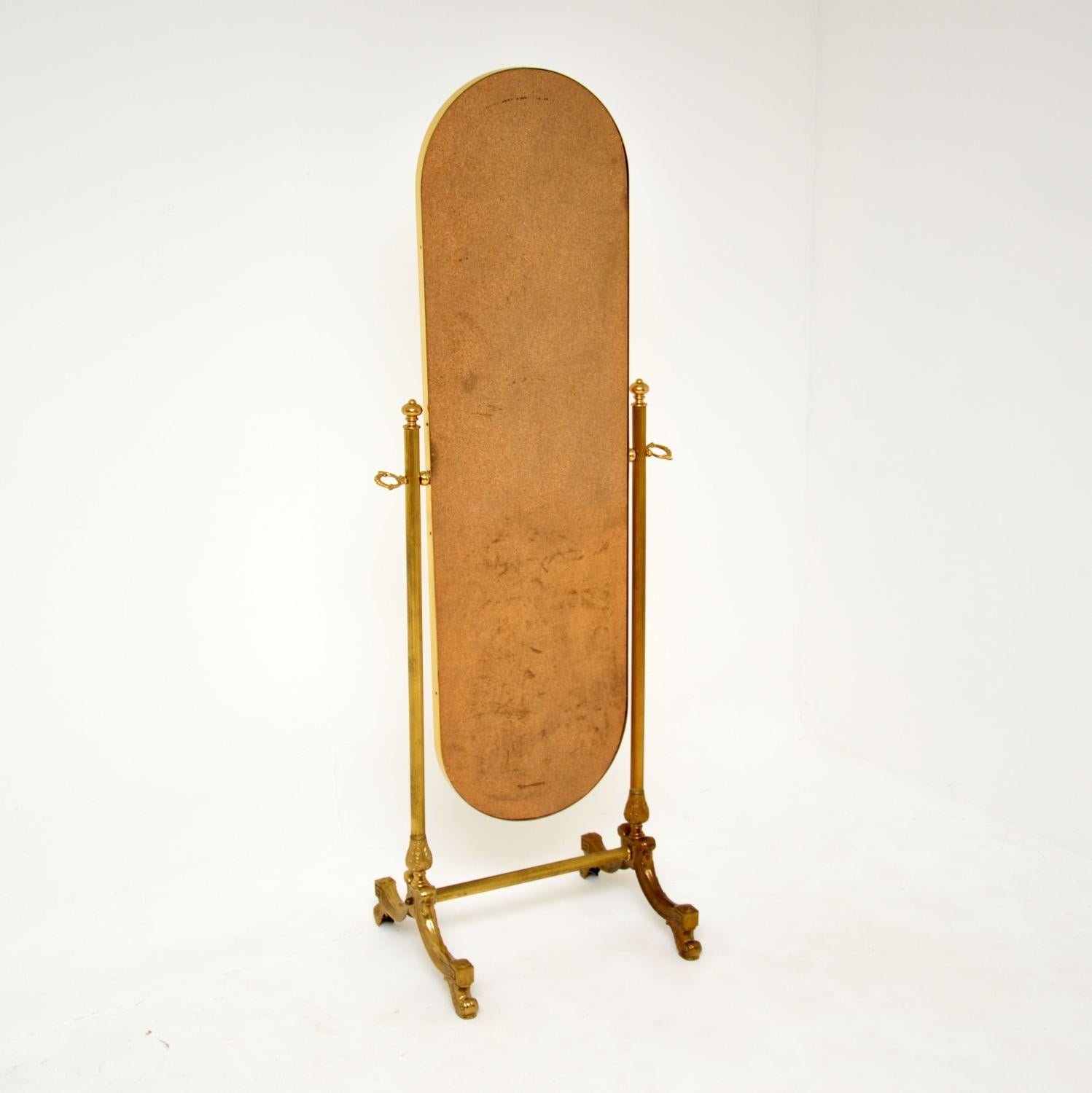 Antique French Brass Cheval Mirror 4