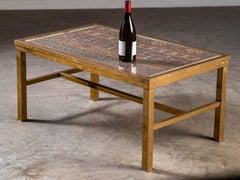 Antique French Brass Coffee Table Enclosing a Rug Under Glass, circa 1900