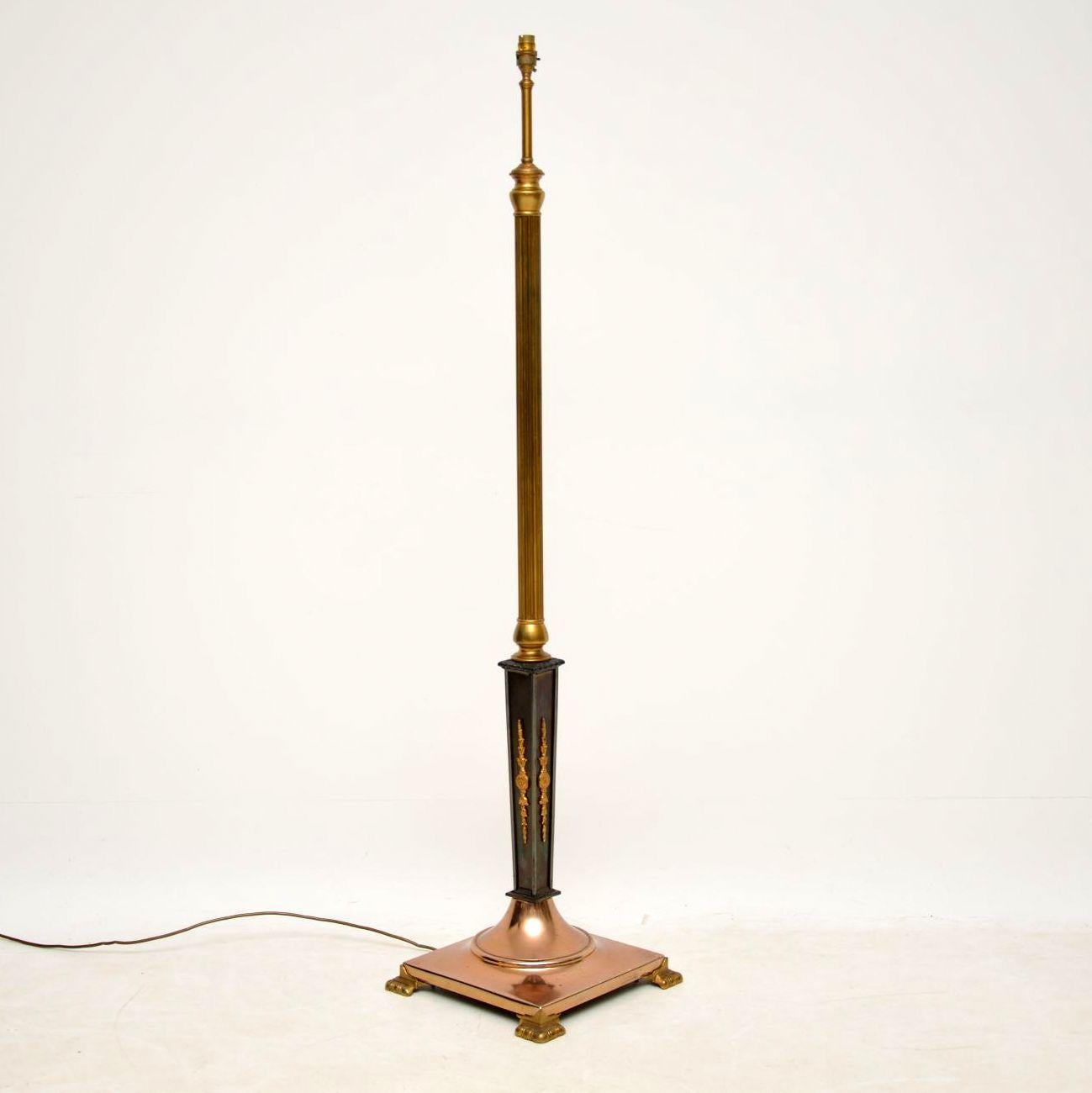 Edwardian Antique French Brass, Copper and Steel Adjustable Floor Lamp