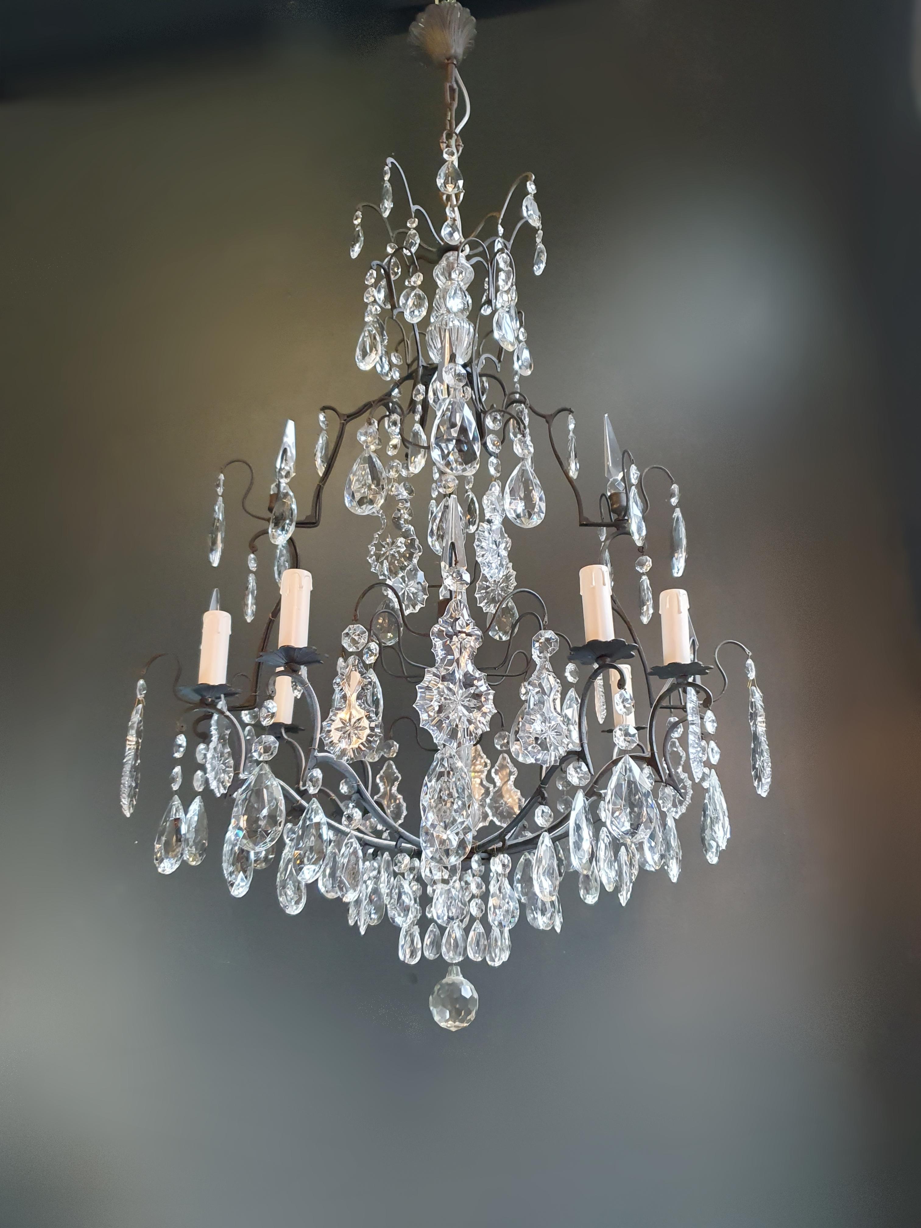 old chandelier with love and professionally restored in Berlin. electrical wiring works in the US.
Re-wired and ready to hang
not one missing
Cabling completely renewed. Crystal, hand-knotted.
Measures: Total height 120 cm, height without chain 105