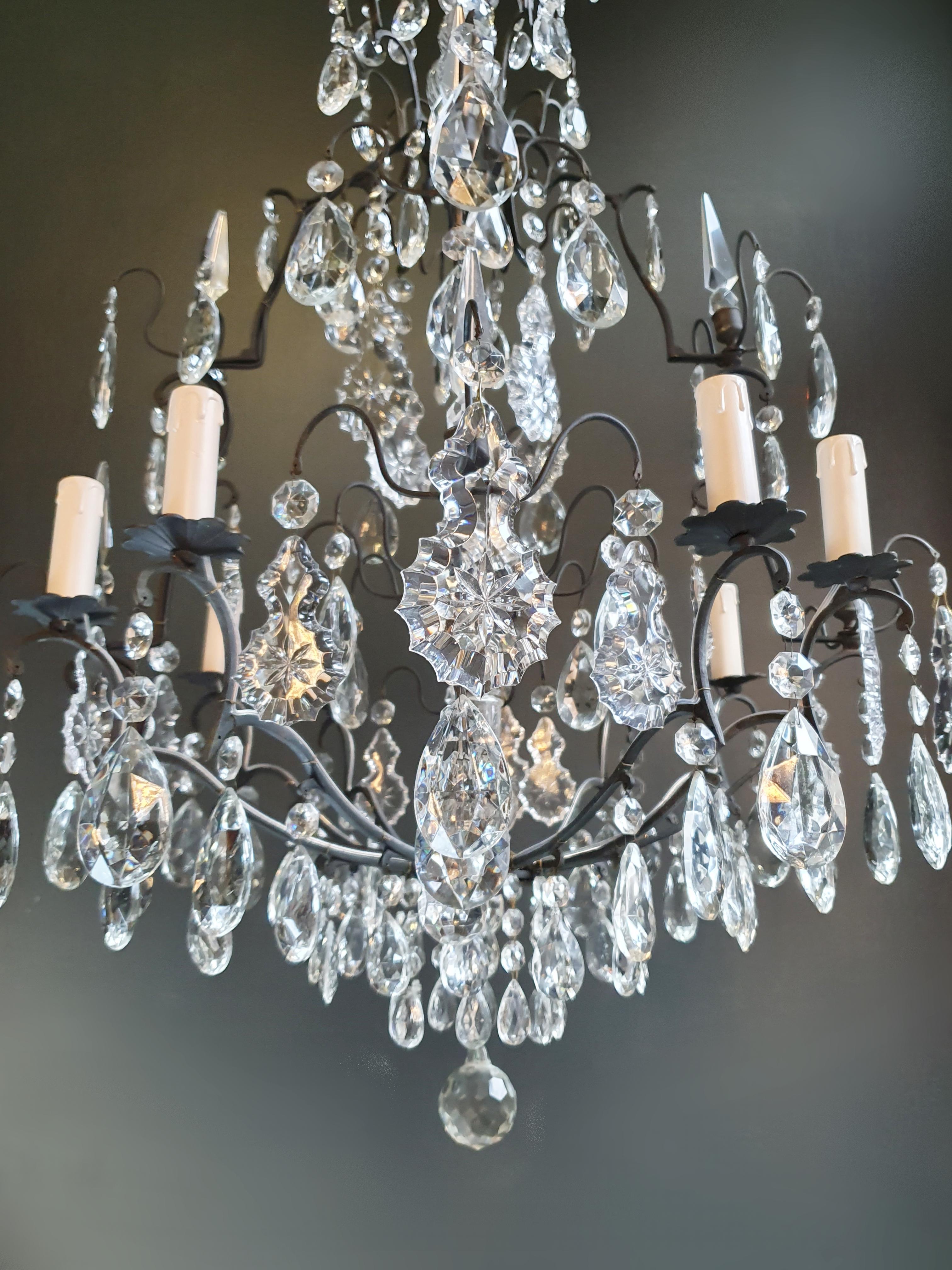 Hand-Knotted Antique French Brass Crystal Chandelier Art Nouveau Black Classic Traditional