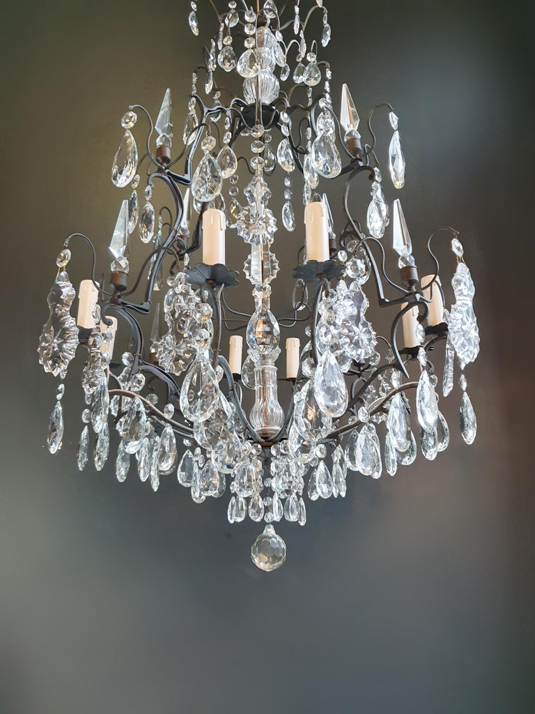 Glass Antique French Brass Crystal Chandelier Ceiling Lamp Lustre Art Nouveau Lamp For Sale