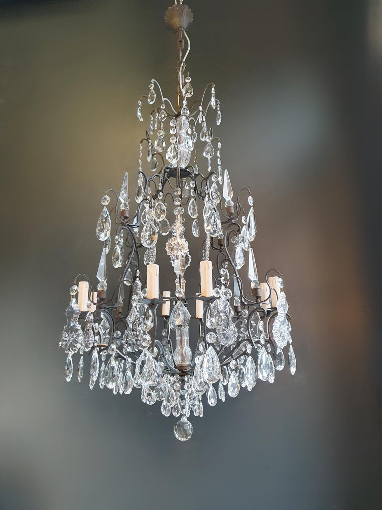 Antique French Brass Crystal Chandelier Ceiling Lamp Lustre Art Nouveau Lamp For Sale 1
