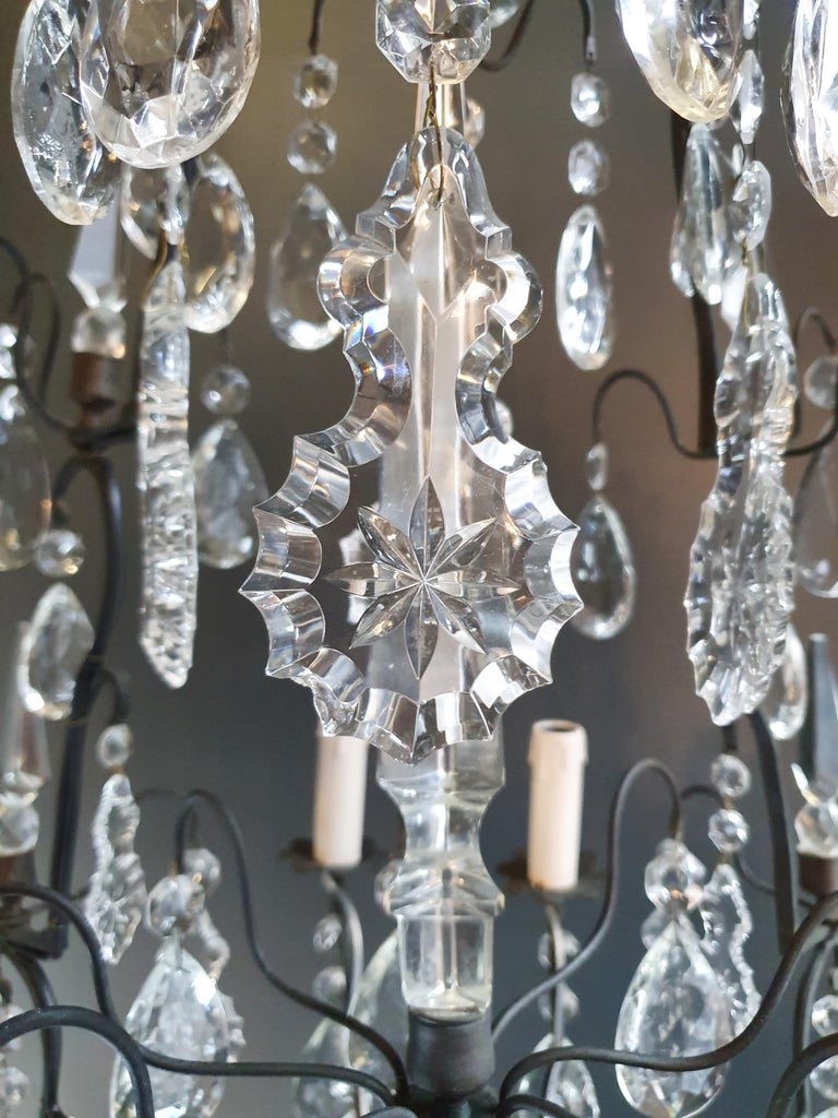 Antique French Brass Crystal Chandelier Ceiling Lamp Lustre Art Nouveau Lamp For Sale 2