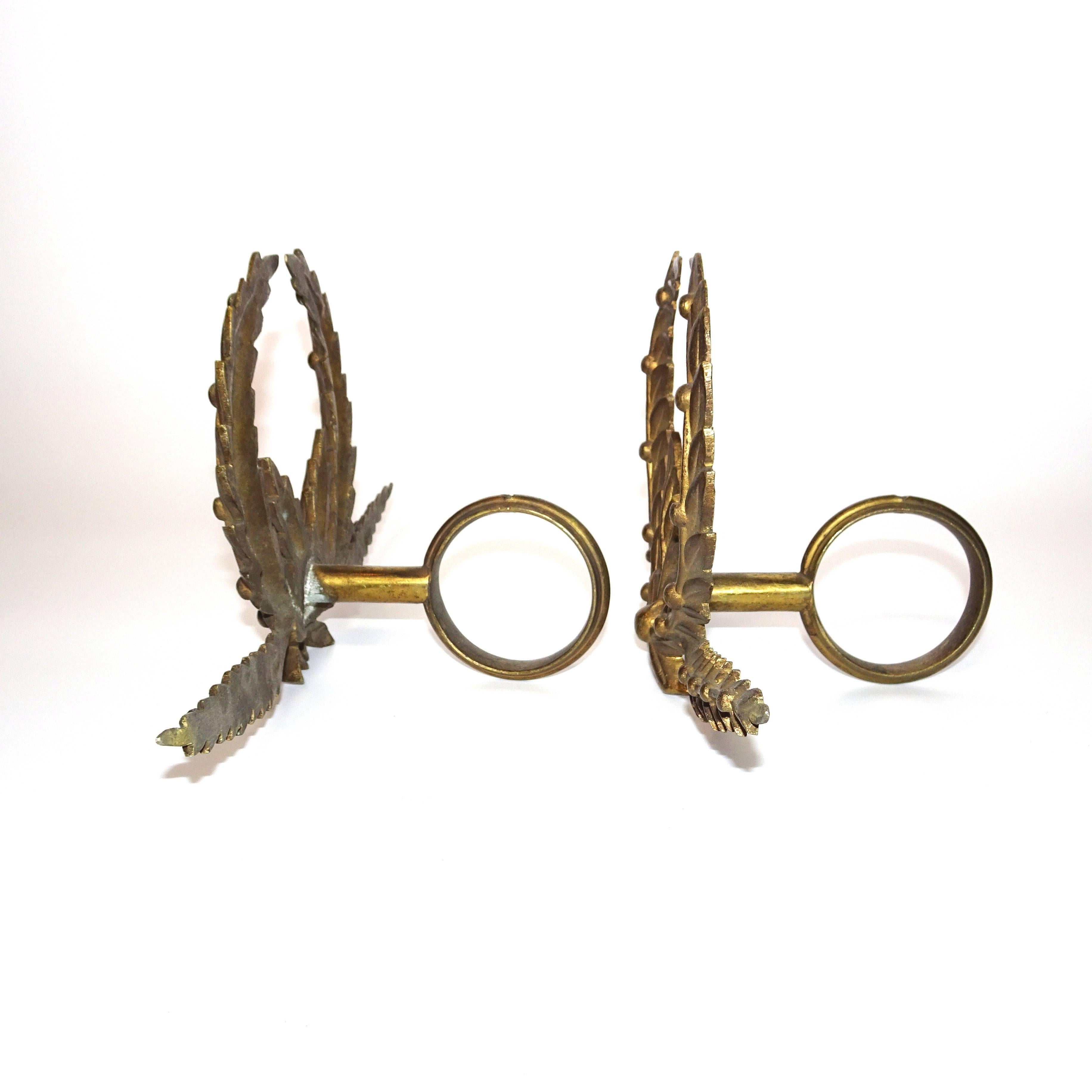 19th Century Antique French Brass Drapery Rod Holders For Sale