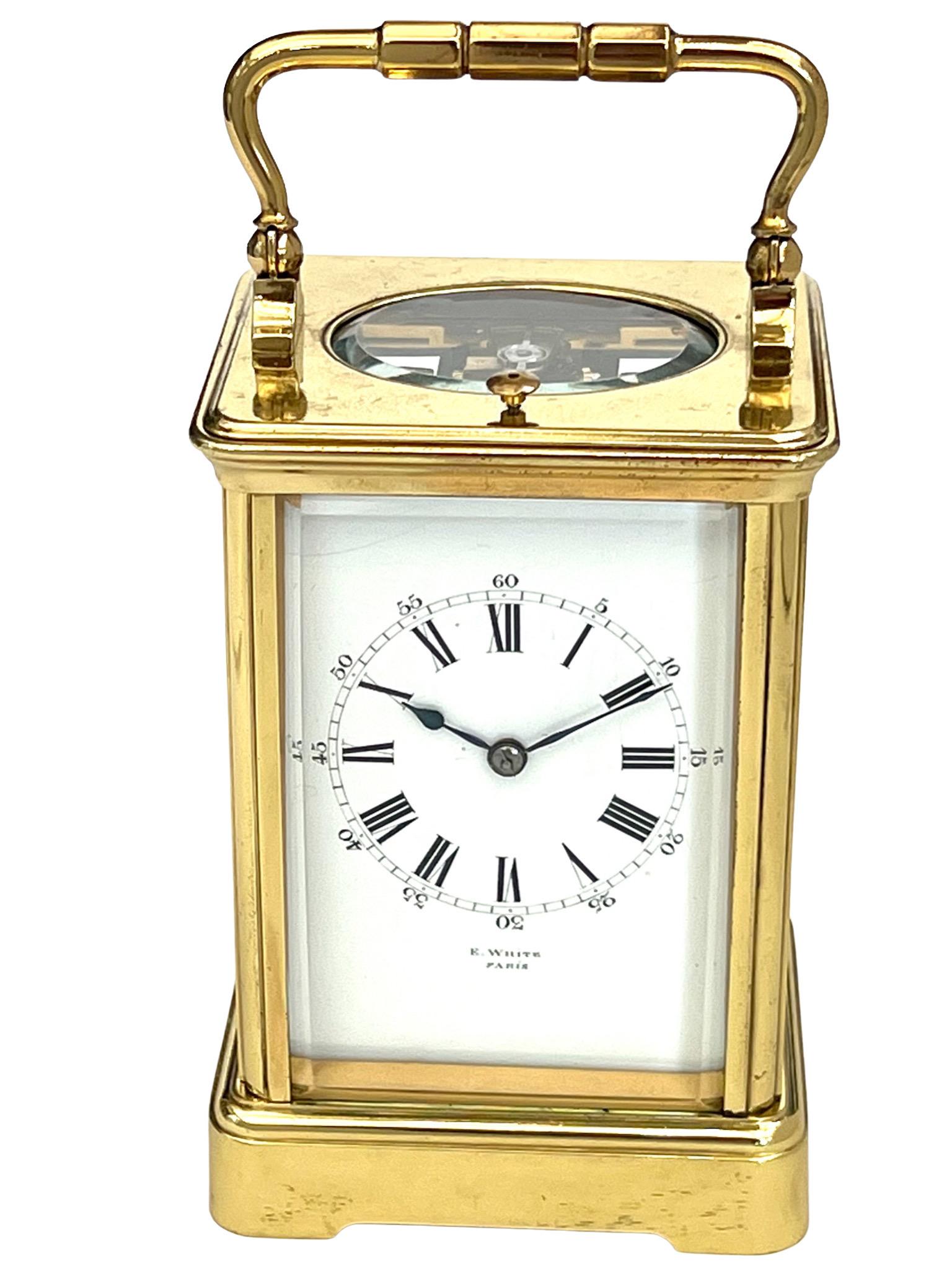 Antique French Brass Eight Day Striking and Repeating Carriage Clock by Drocourt 5
