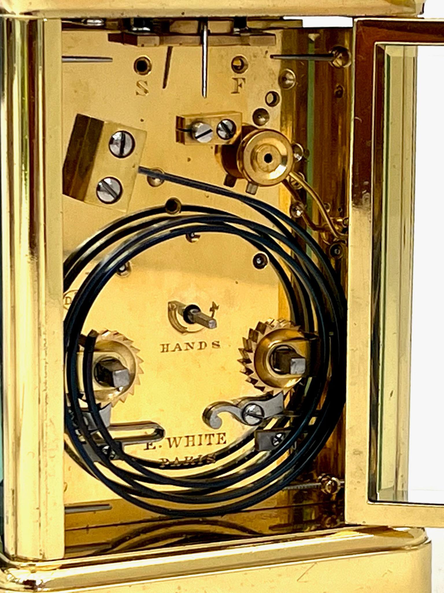 Antique French Brass Eight Day Striking and Repeating Carriage Clock by Drocourt In Good Condition In London, GB