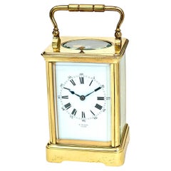 Antique French Brass Eight Day Striking and Repeating Carriage Clock by Drocourt