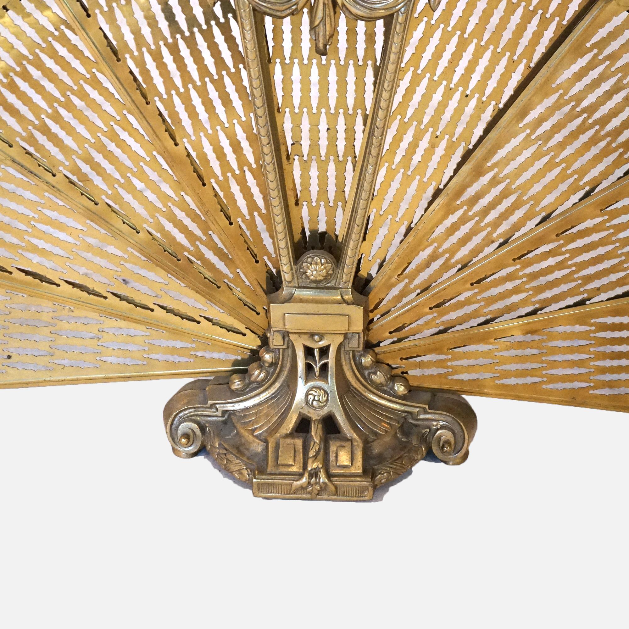 Antique French Brass Fan Form Folding Fireplace Screen C1890 1