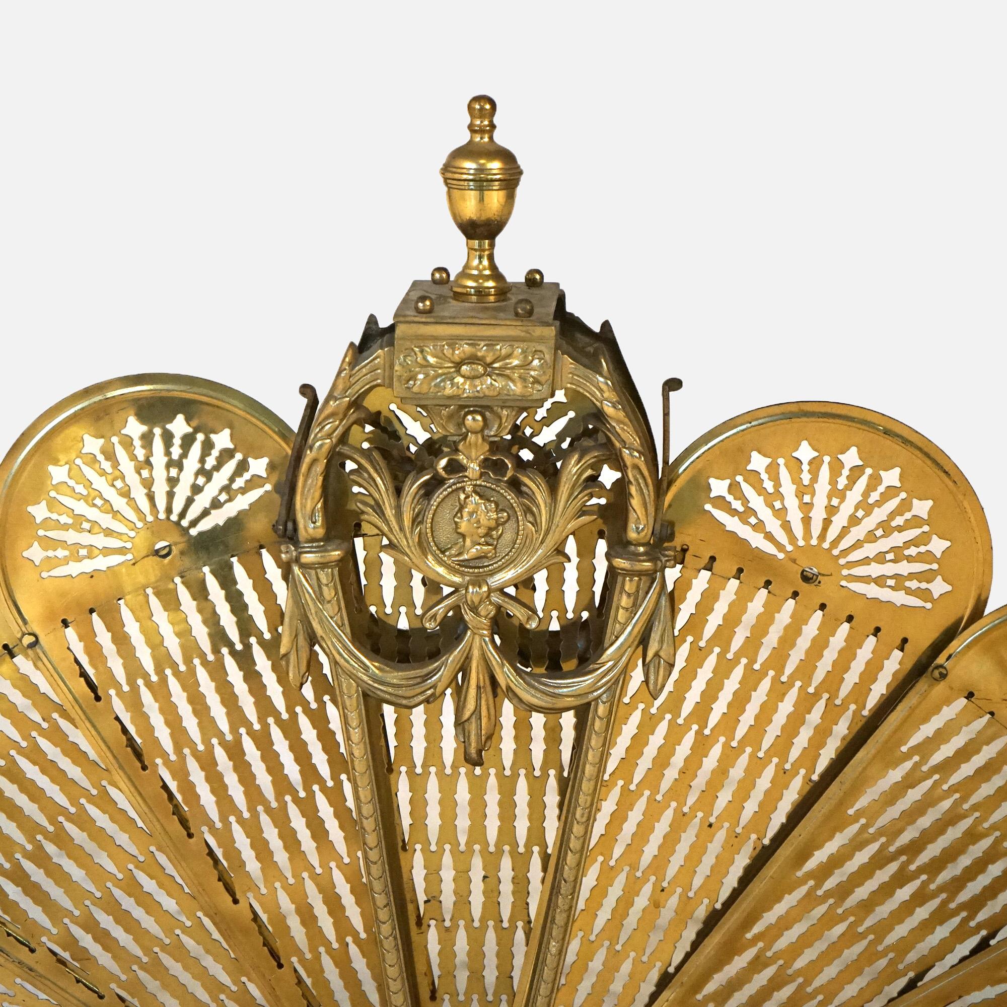Antique French Brass Fan Form Folding Fireplace Screen C1890 2