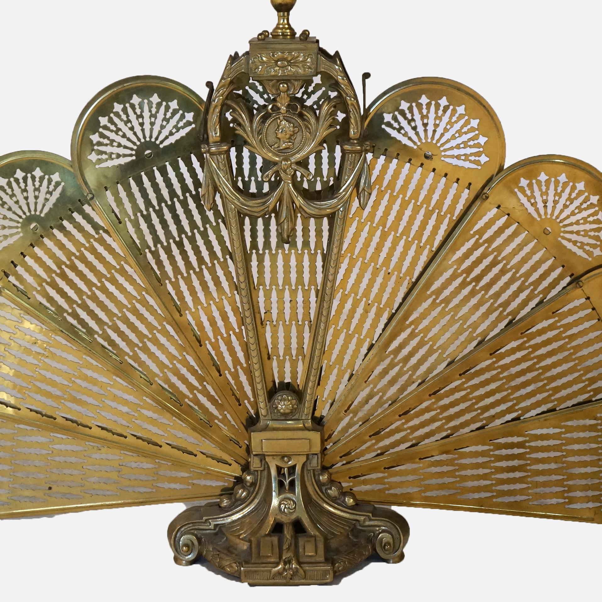 Antique French Brass Fan Form Folding Fireplace Screen C1890 3