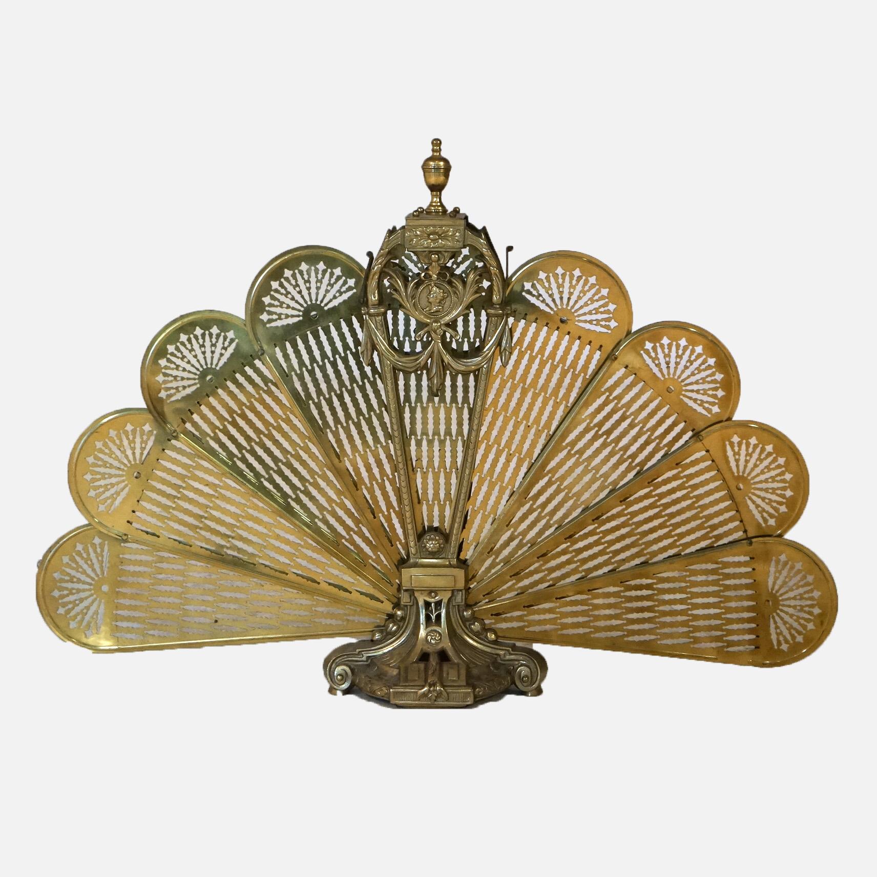 Antique French Brass Fan Form Folding Fireplace Screen C1890 4