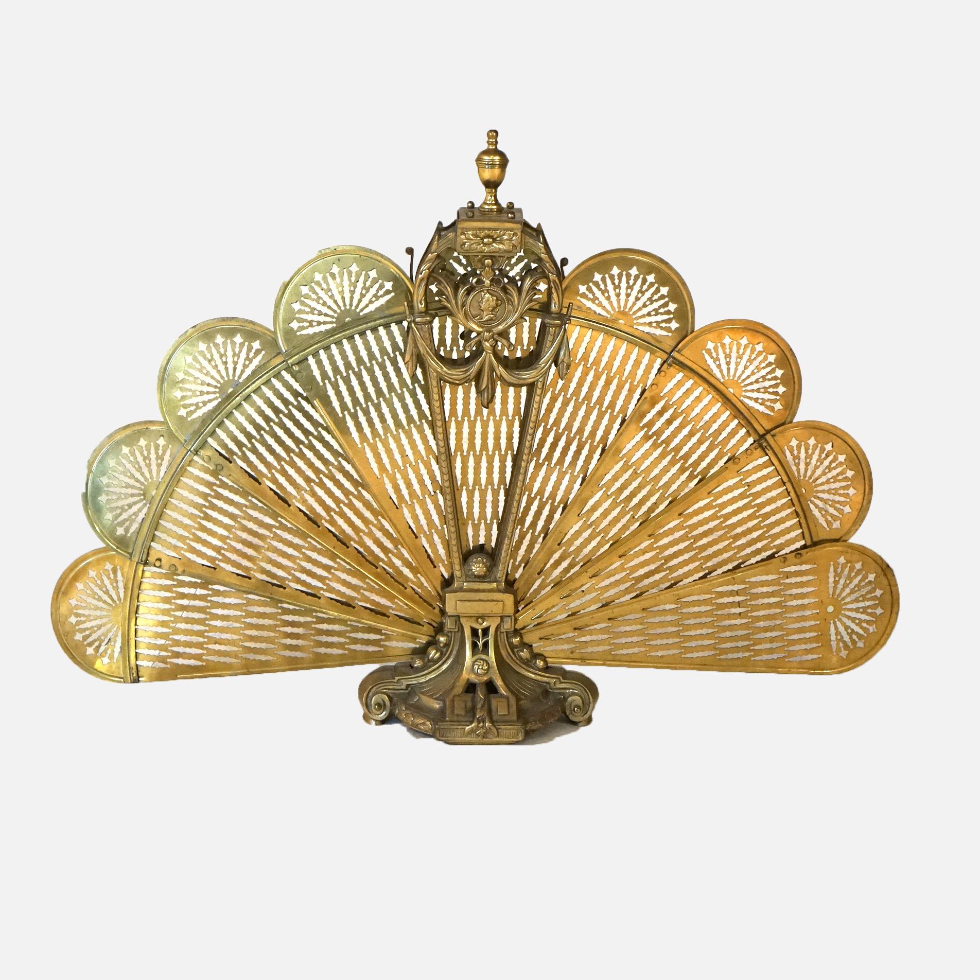 Antique French Brass Fan Form Folding Fireplace Screen C1890 5