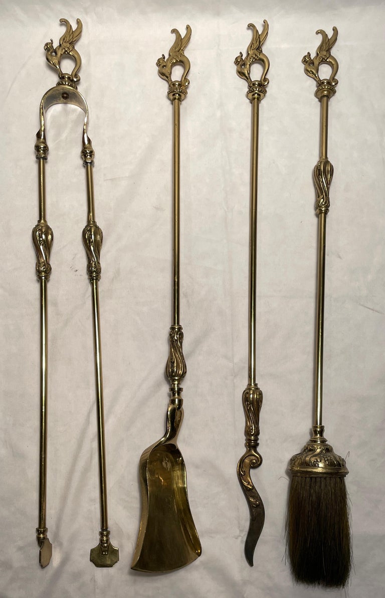 Antique French Brass Fireplace Tools and Stand, circa 1890 For Sale at ...