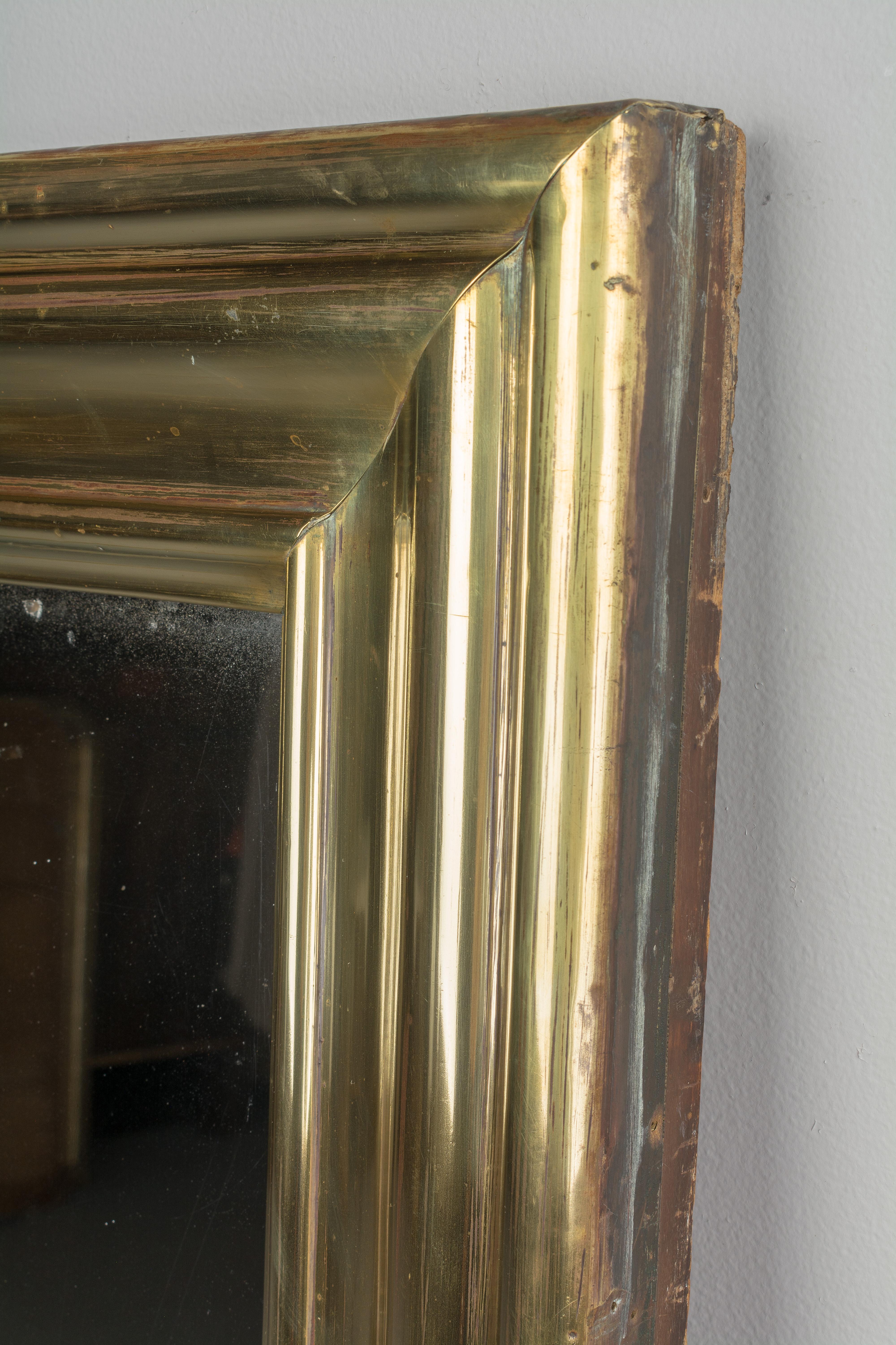 Antique French Brass Framed Bistro Mirror For Sale 4
