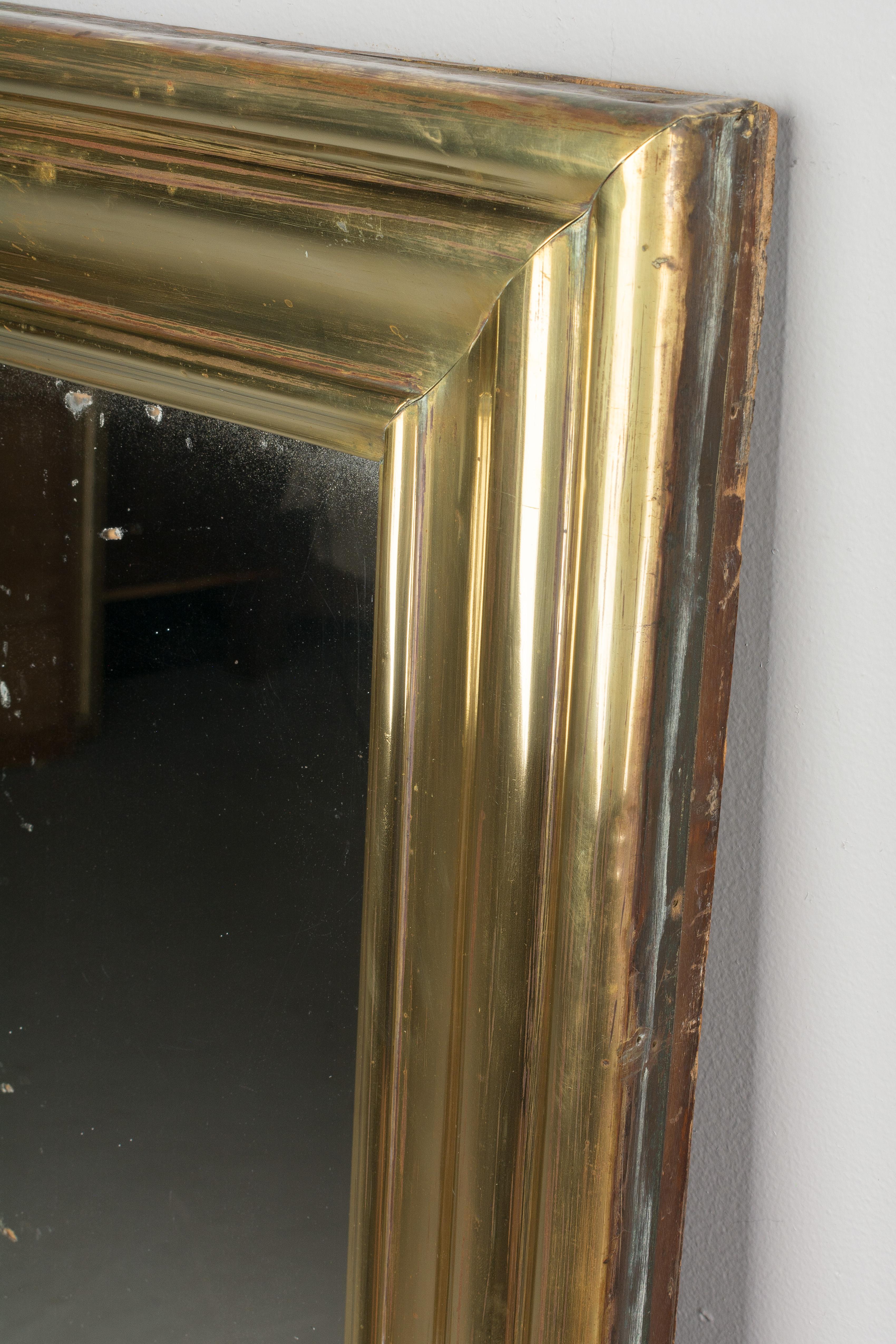 Antique French Brass Framed Bistro Mirror For Sale 6