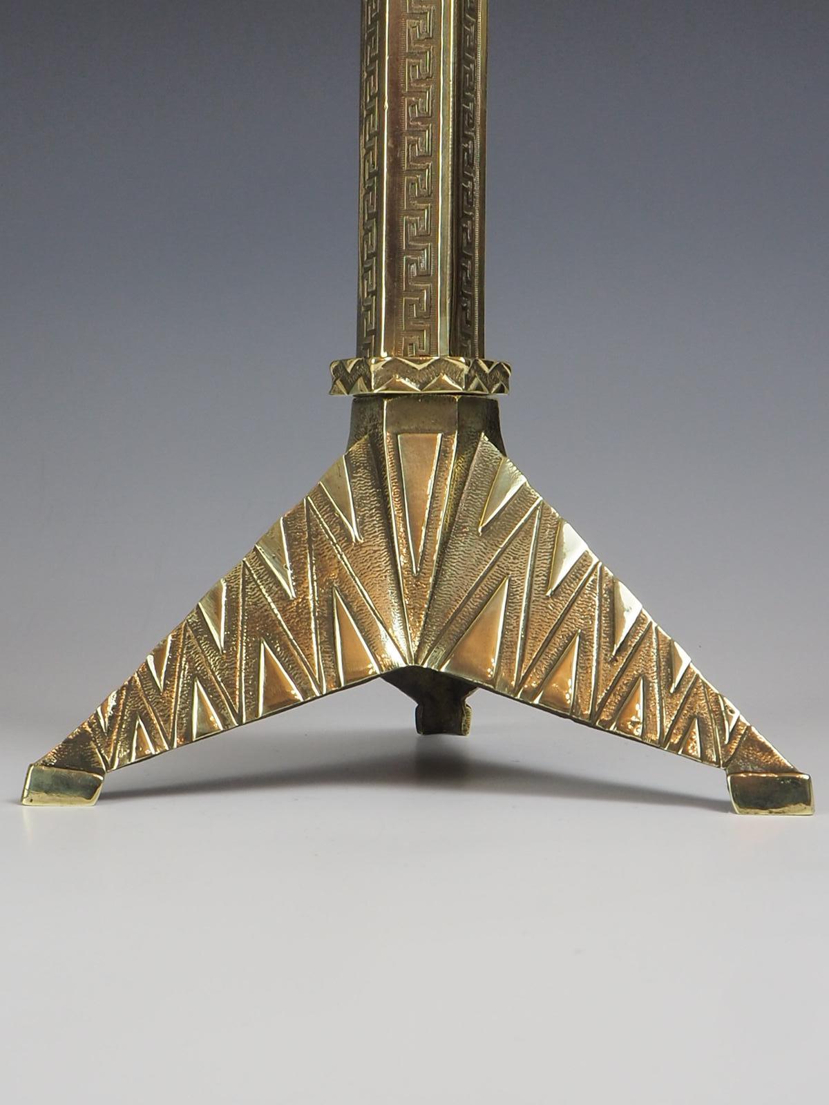 Antique French Brass Geometric Art Deco Pricket Candlestick For Sale 3