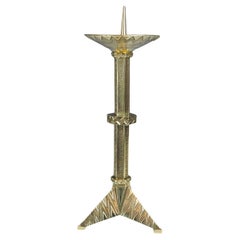 Antique French Brass Geometric Art Deco Pricket Candlestick