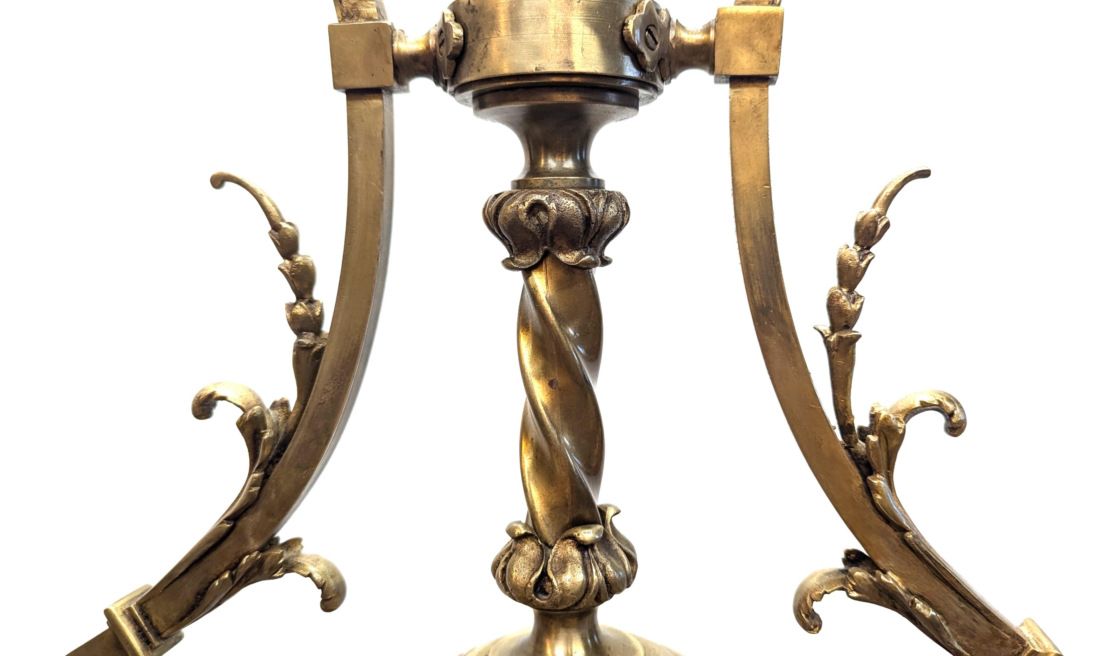 Antique French Brass & Glass Art Nouveau Chandelier For Sale 2