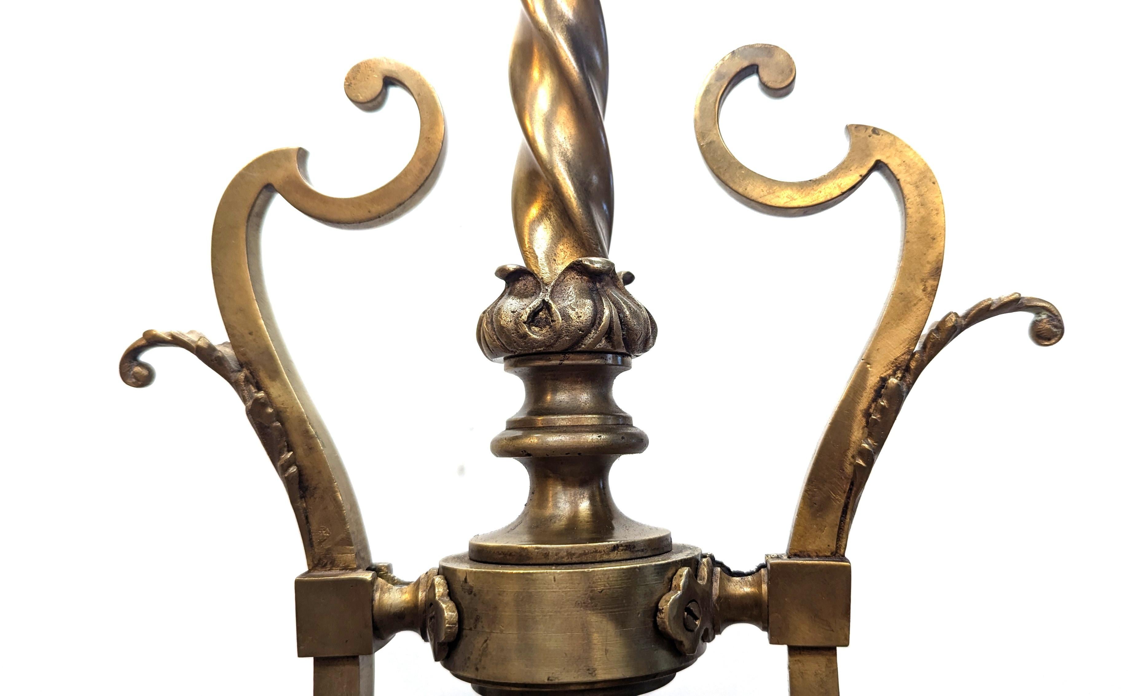Antique French Brass & Glass Art Nouveau Chandelier For Sale 3