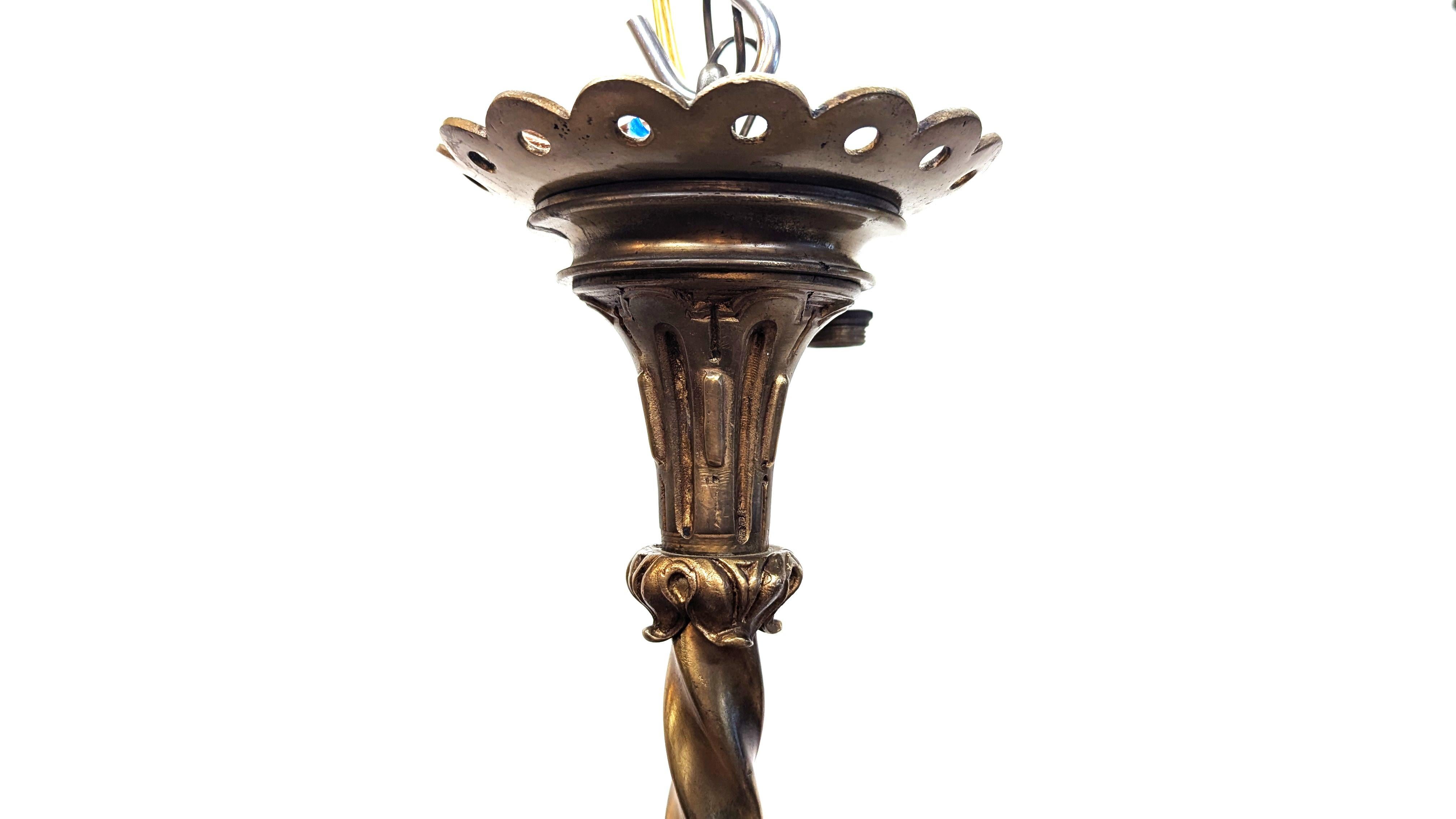 Antique French Brass & Glass Art Nouveau Chandelier For Sale 5