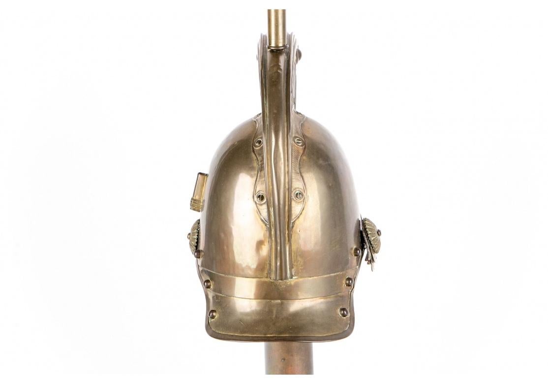 Antique French Brass Helmet Recreated as Lamp For Sale 5