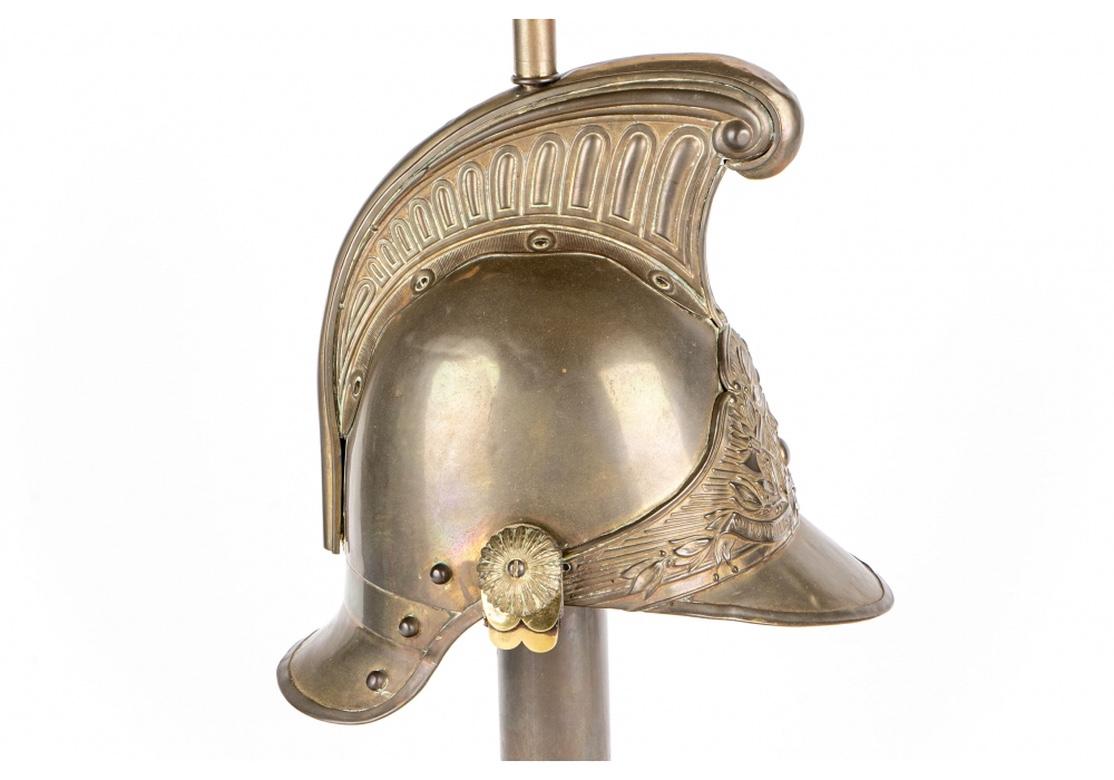 Antique French Brass Helmet Recreated as Lamp In Good Condition For Sale In Bridgeport, CT