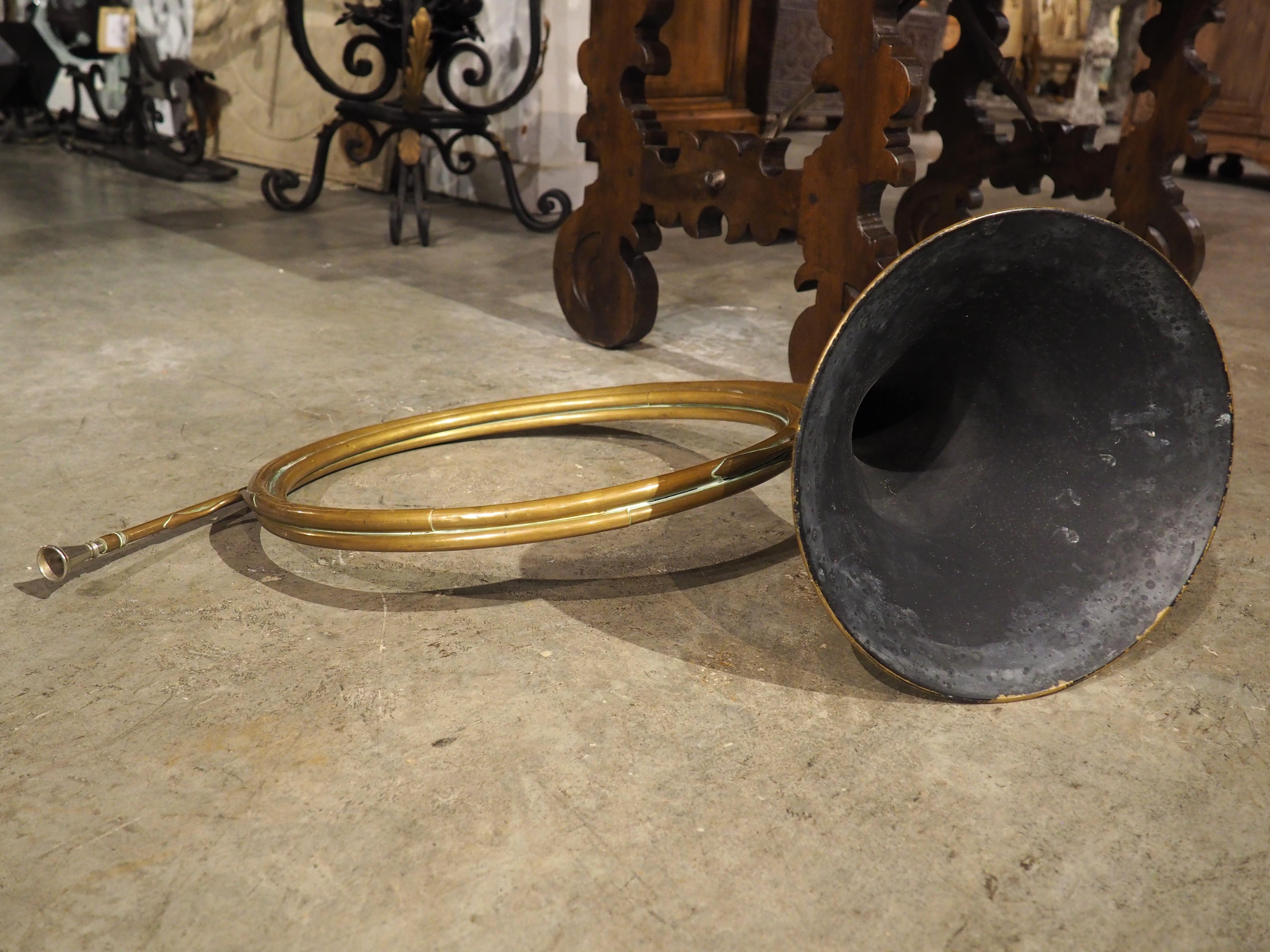 Antique French Brass Hunting Horn, ‘Le Cor de Chasse’, by Couesnon, Early 1900s 1