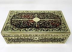 Antique French Brass Inlaid Ebony Boulle Mahogany Jewellery Trinket Box Casket
