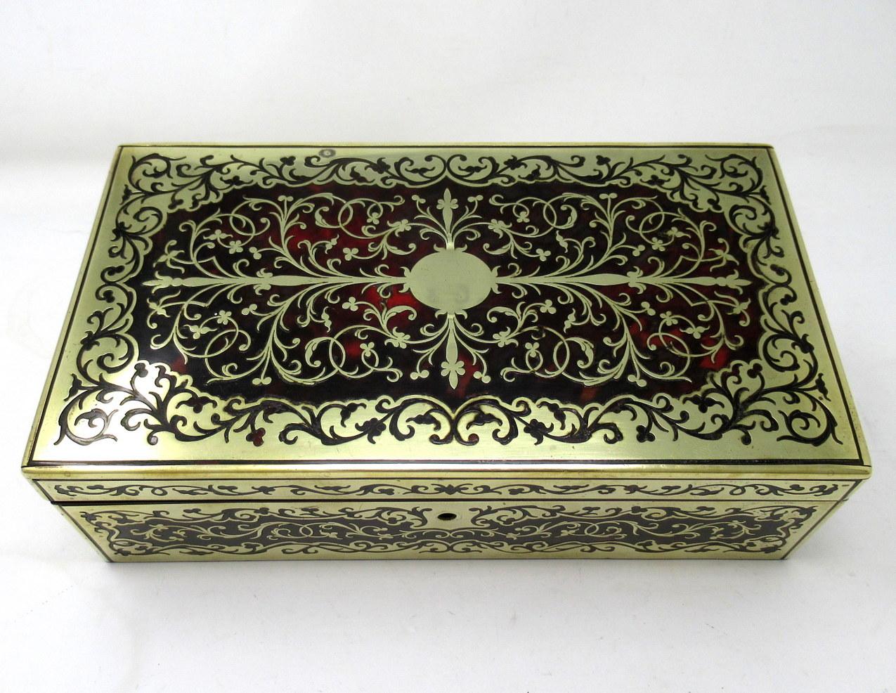 Victorian Antique French Brass Inlaid Ebony Boulle Mahogany Jewellery Trinket Box Casket
