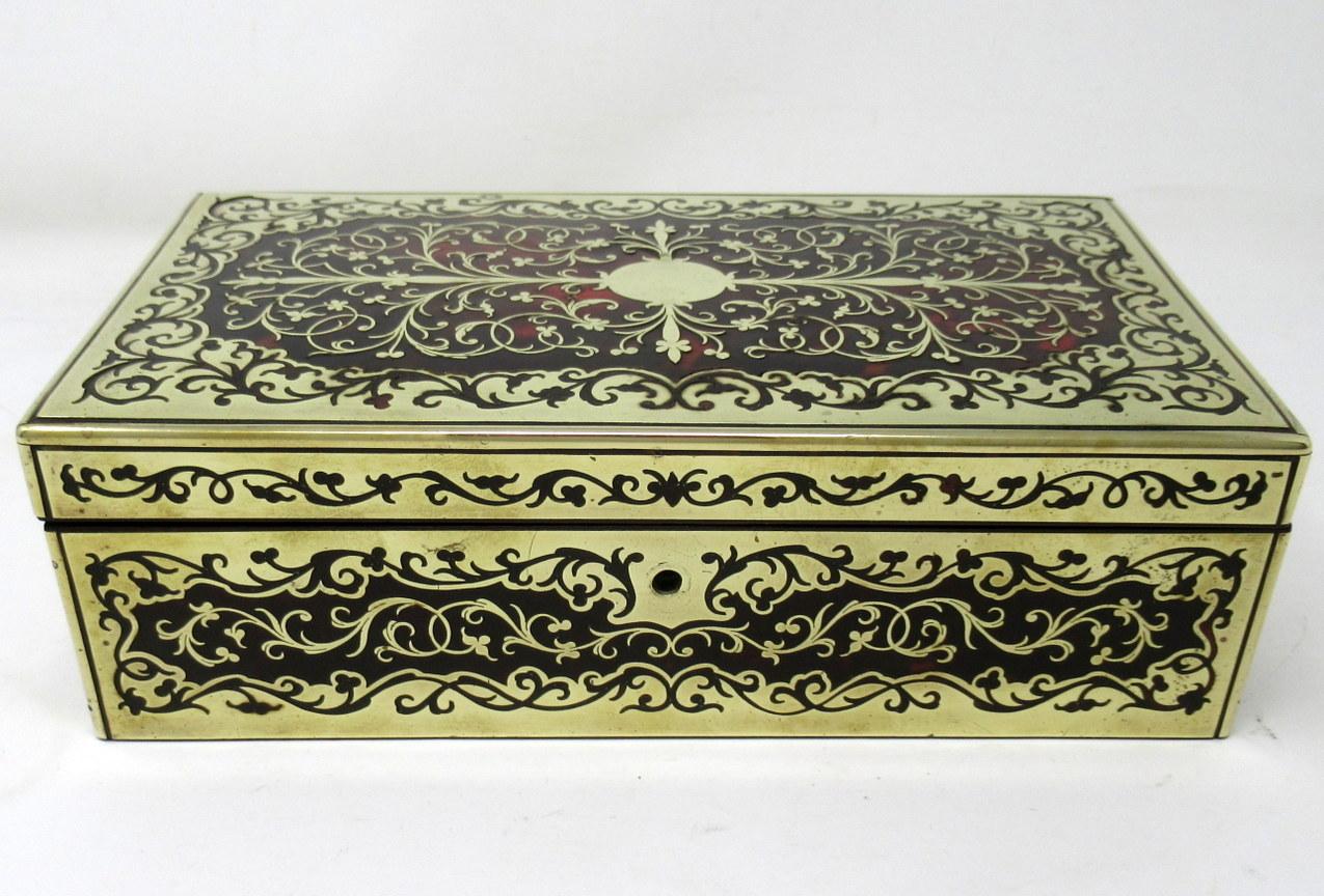 Antique French Brass Inlaid Ebony Boulle Mahogany Jewellery Trinket Box Casket In Good Condition In Dublin, Ireland