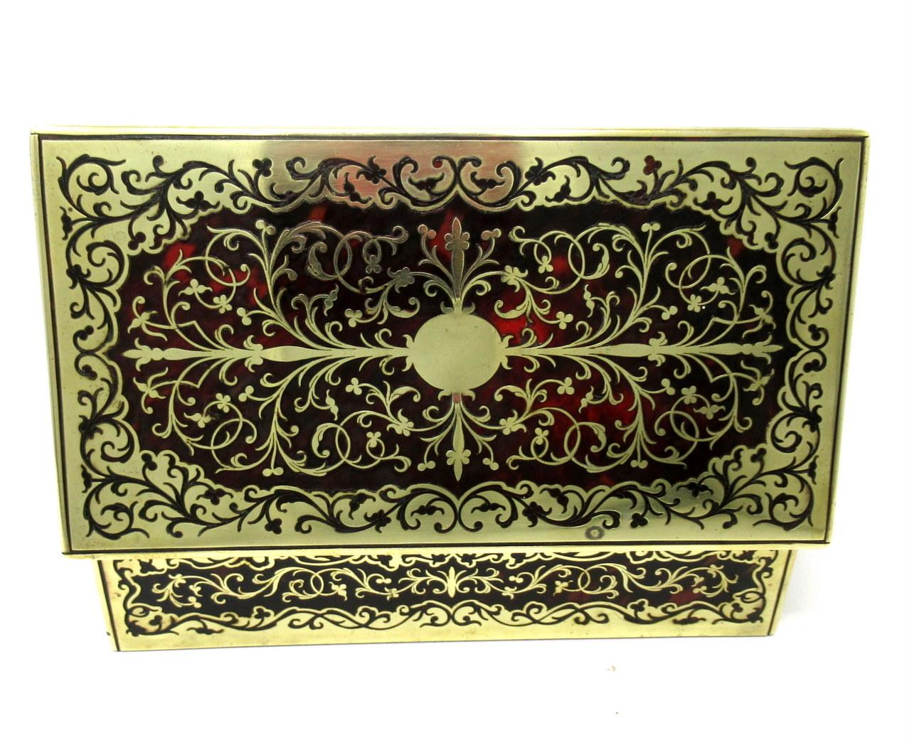 19th Century Antique French Brass Inlaid Ebony Boulle Mahogany Jewellery Trinket Box Casket