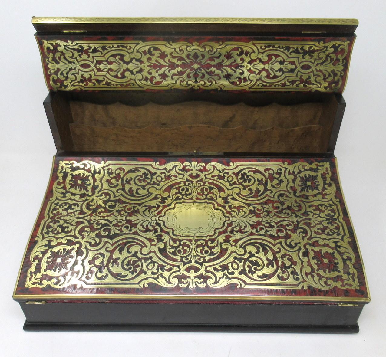 Victorian Antique French Brass Inlaid Ebony Boulle Mahogany Writing Slope Box 19Ct