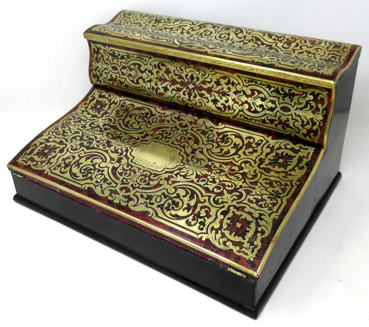 Antique French Brass Inlaid Ebony Boulle Mahogany Writing Slope Box 19Ct 2