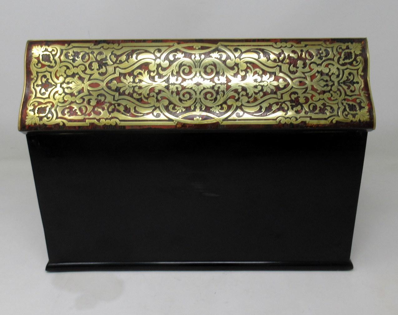 Antique French Brass Inlaid Ebony Boulle Mahogany Writing Slope Box 19Ct 4
